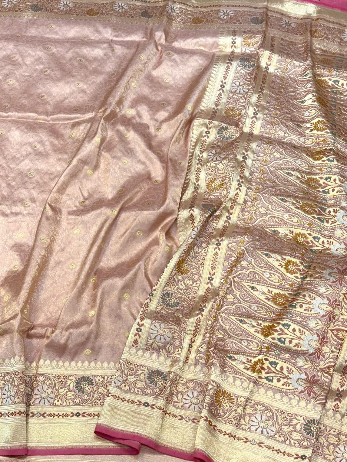Mauve Pink Handwoven Pure Mulberry Katan Silk | Kadhwa Weave | Banarasi Silk Saree | Modern Skirt Design
