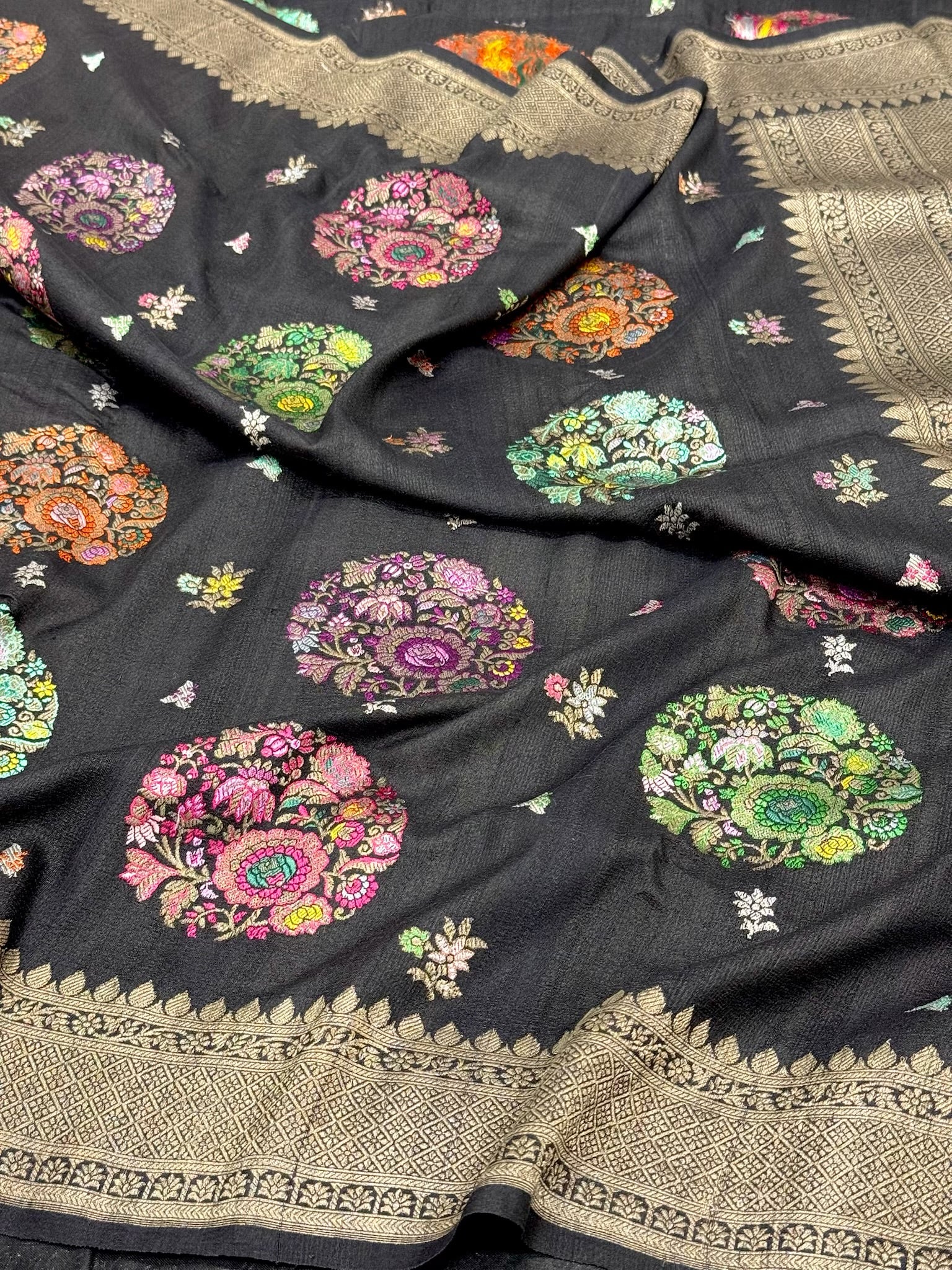 Black Pure Tussar Georgette Silk - Kadhwa Technique Modern Masterpiece Banarasi Saree