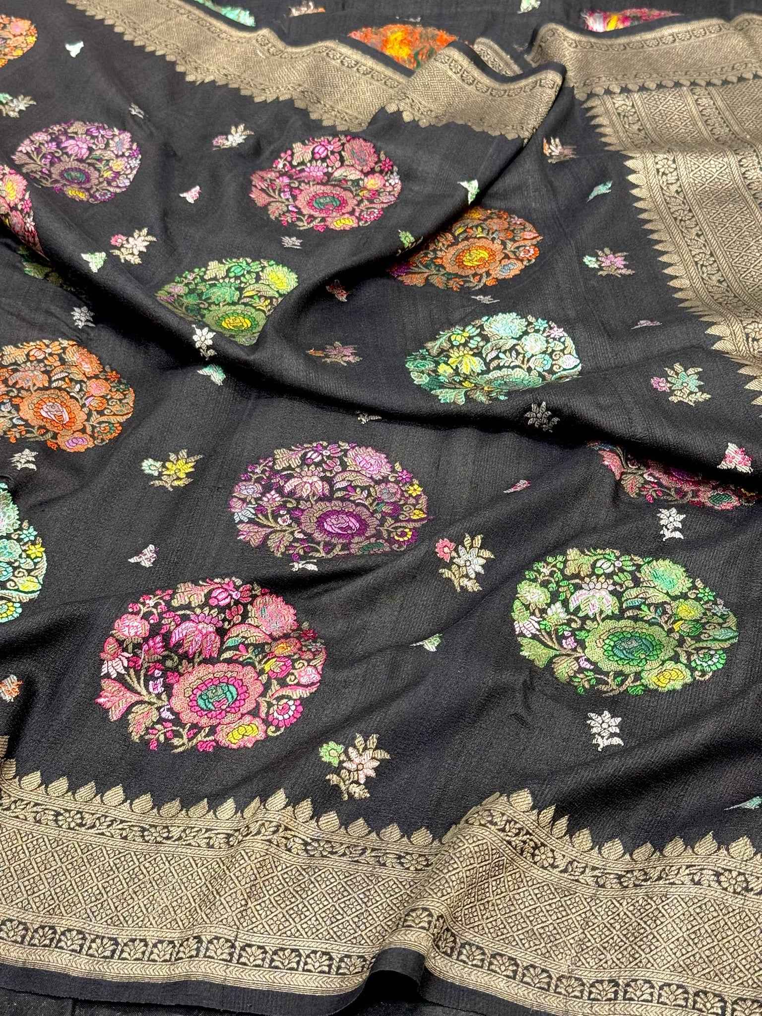 Black Pure Tussar Georgette Silk - Kadhwa Technique Modern Masterpiece Banarasi Saree