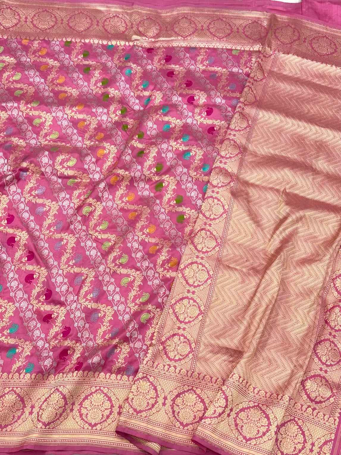 Hot Pink Pure Katan Silk Saree | Kadhwa Technique | Handwoven Banarasi Saree | 100% Pure Mulberry Silk Saree