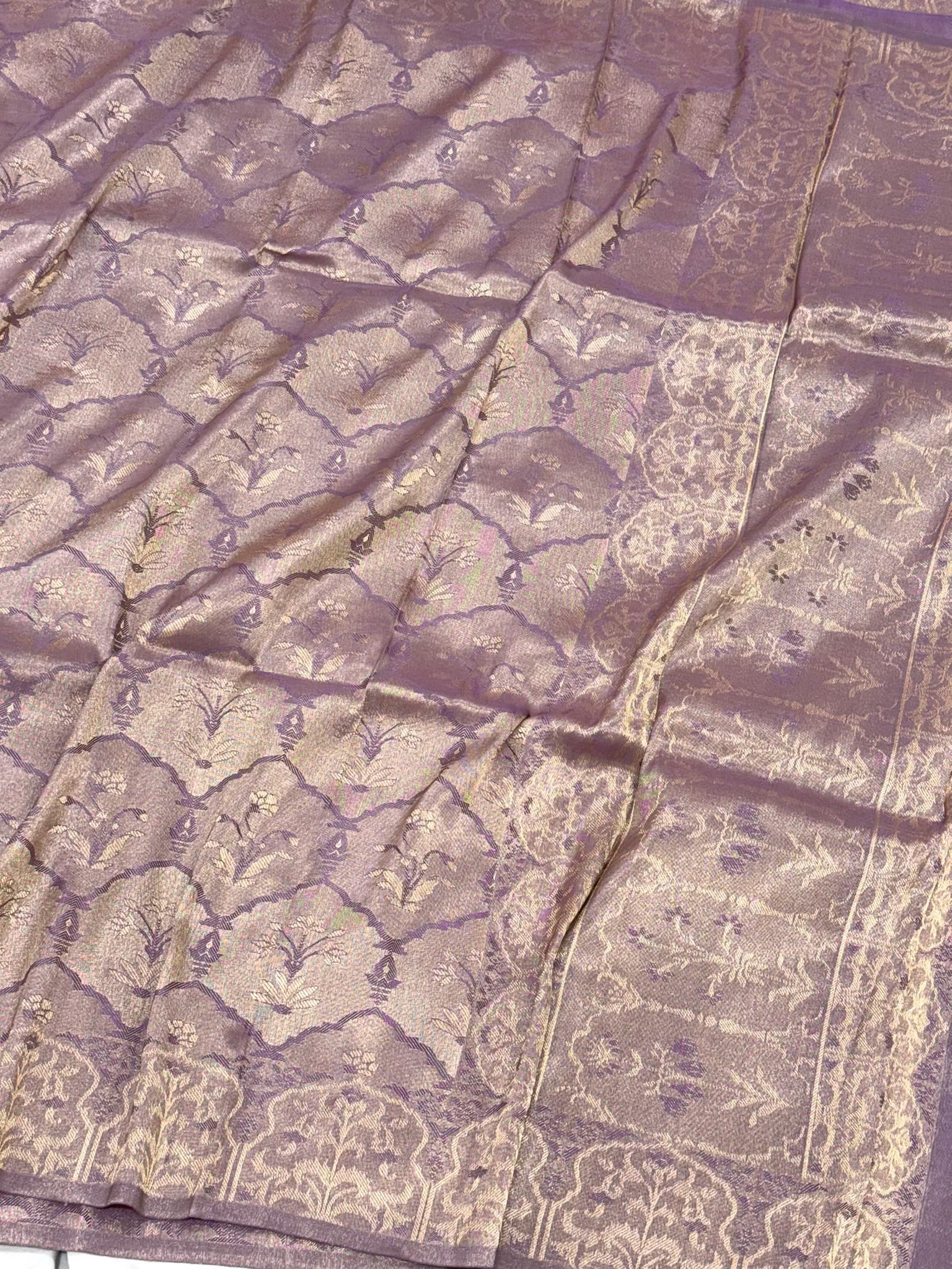 Dusty Lavender Pure Double Silk Tissue Reversible Saree - Kadhwa Tanchoi Handwoven Banarasi Saree - Elegance Drape