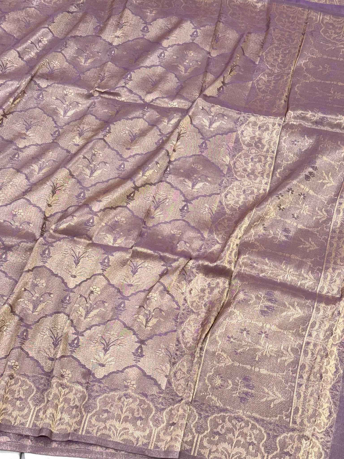 Dusty Lavender Pure Double Silk Tissue Reversible Saree - Kadhwa Tanchoi Handwoven Banarasi Saree - Elegance Drape