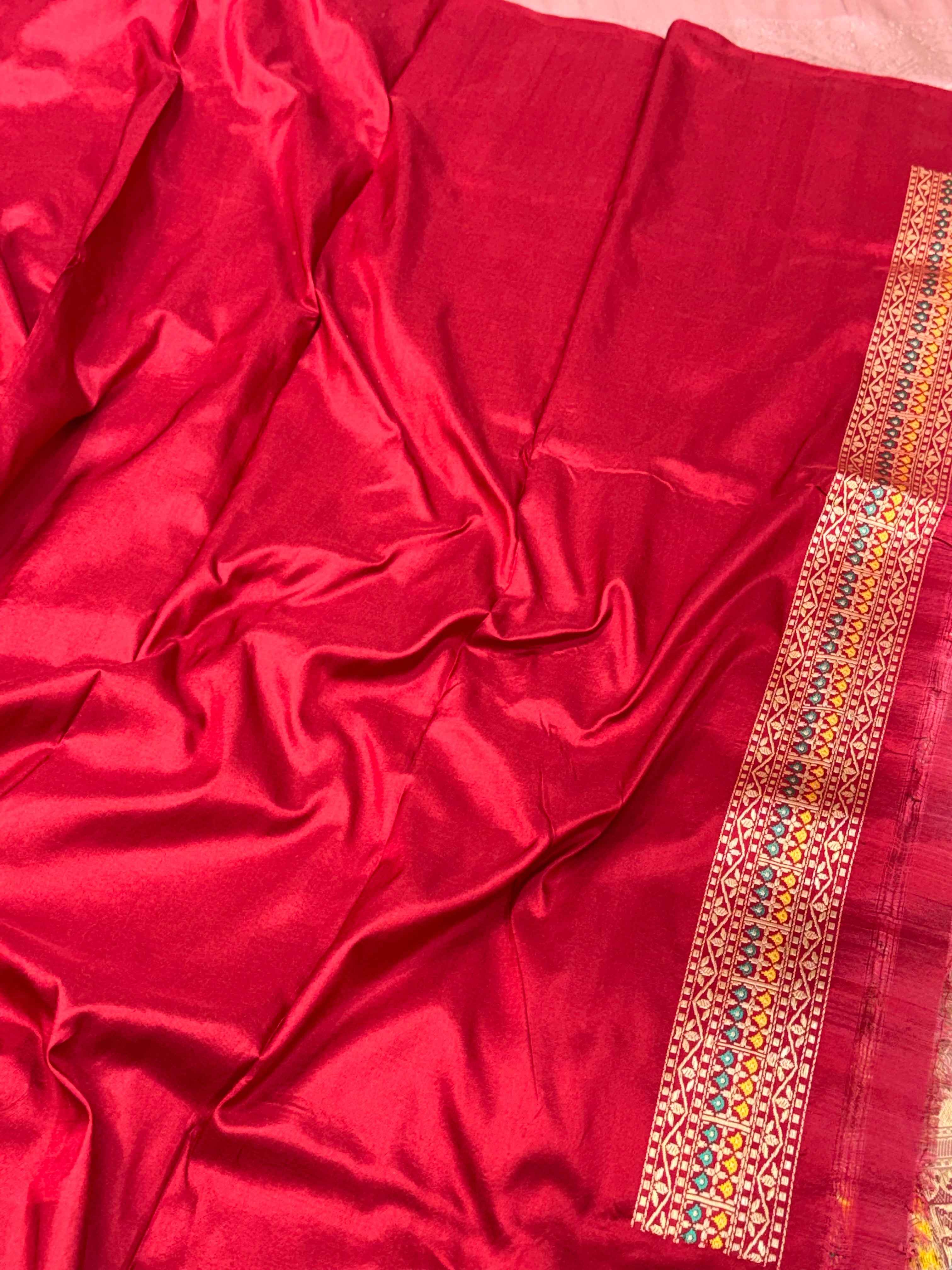 Mauve Pink/Red Pure Mulberry Katan Silk Handwoven Banarasi Saree