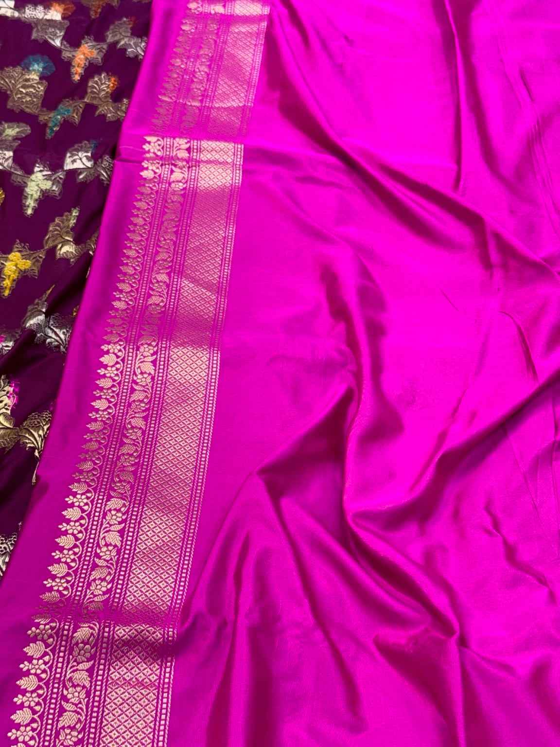 Purple Pure Katan Silk - Pure Mulberry Silk Kadhwa Technique ( Handwoven ) Banarasi Saree