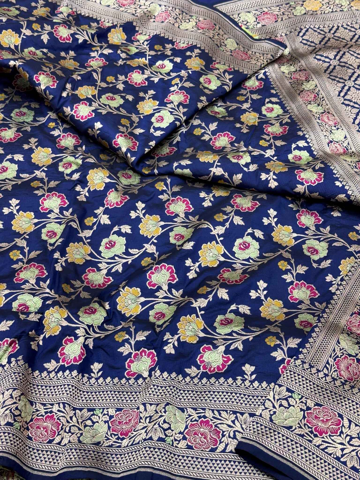 Dark Blue Handloom Banarasi Saree | Pure Mulberry Katan Silk Banarasi Saree - The Royal Palette