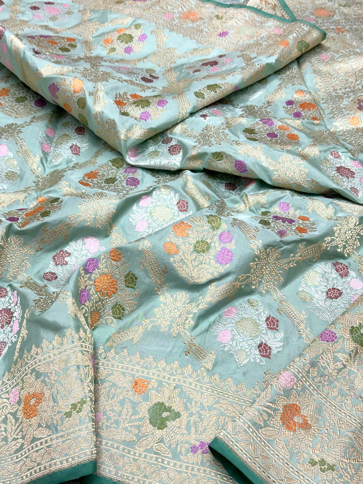 Light Sea Green Pure Double Mulberry Katan Silk | Kadhwa Technique | Handwoven Banarasi Saree - New Era Of Saree Glamour