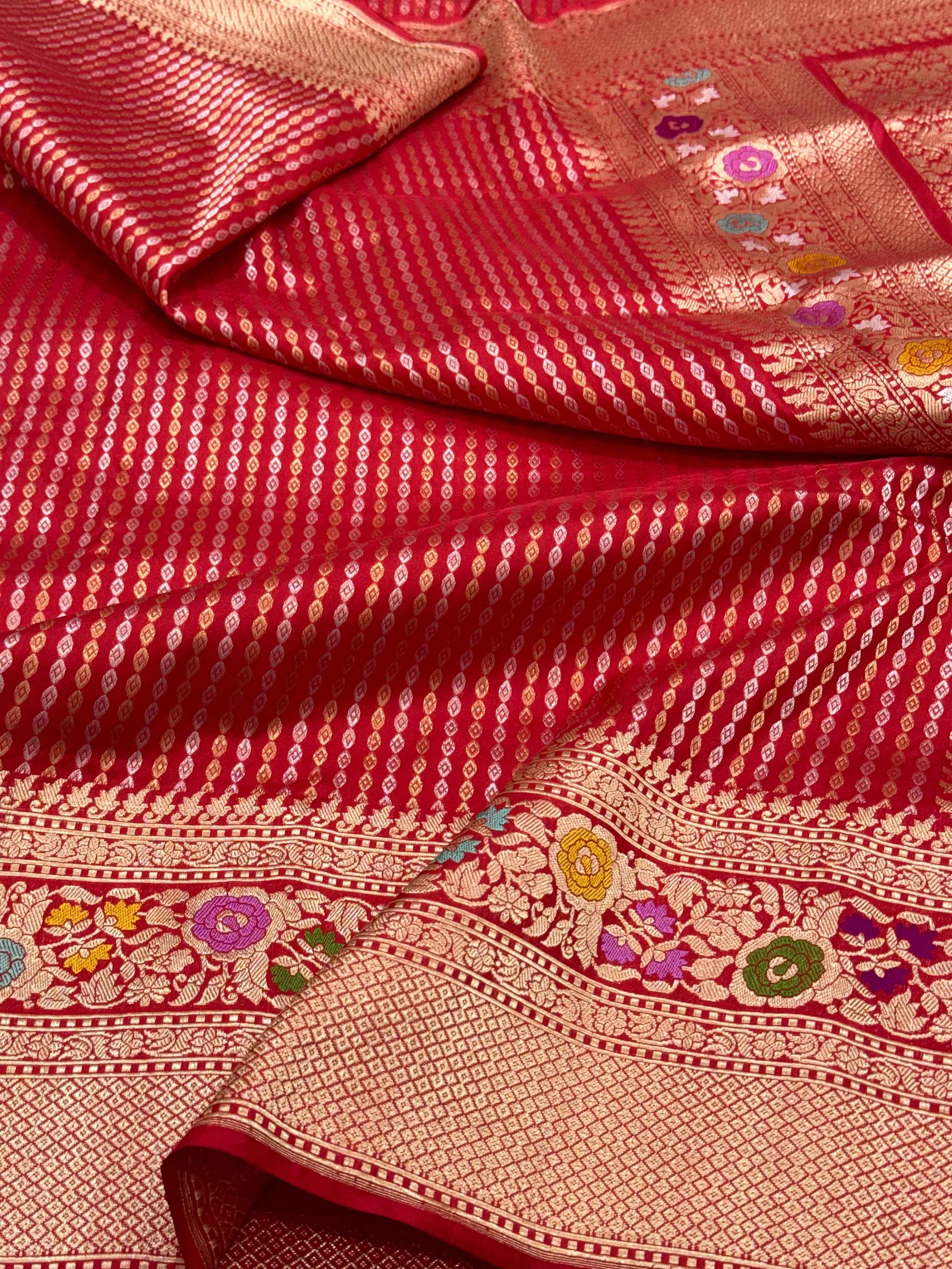 Red Pure Katan Silk Handwoven Banarasi Saree-Kadhuwa Weave