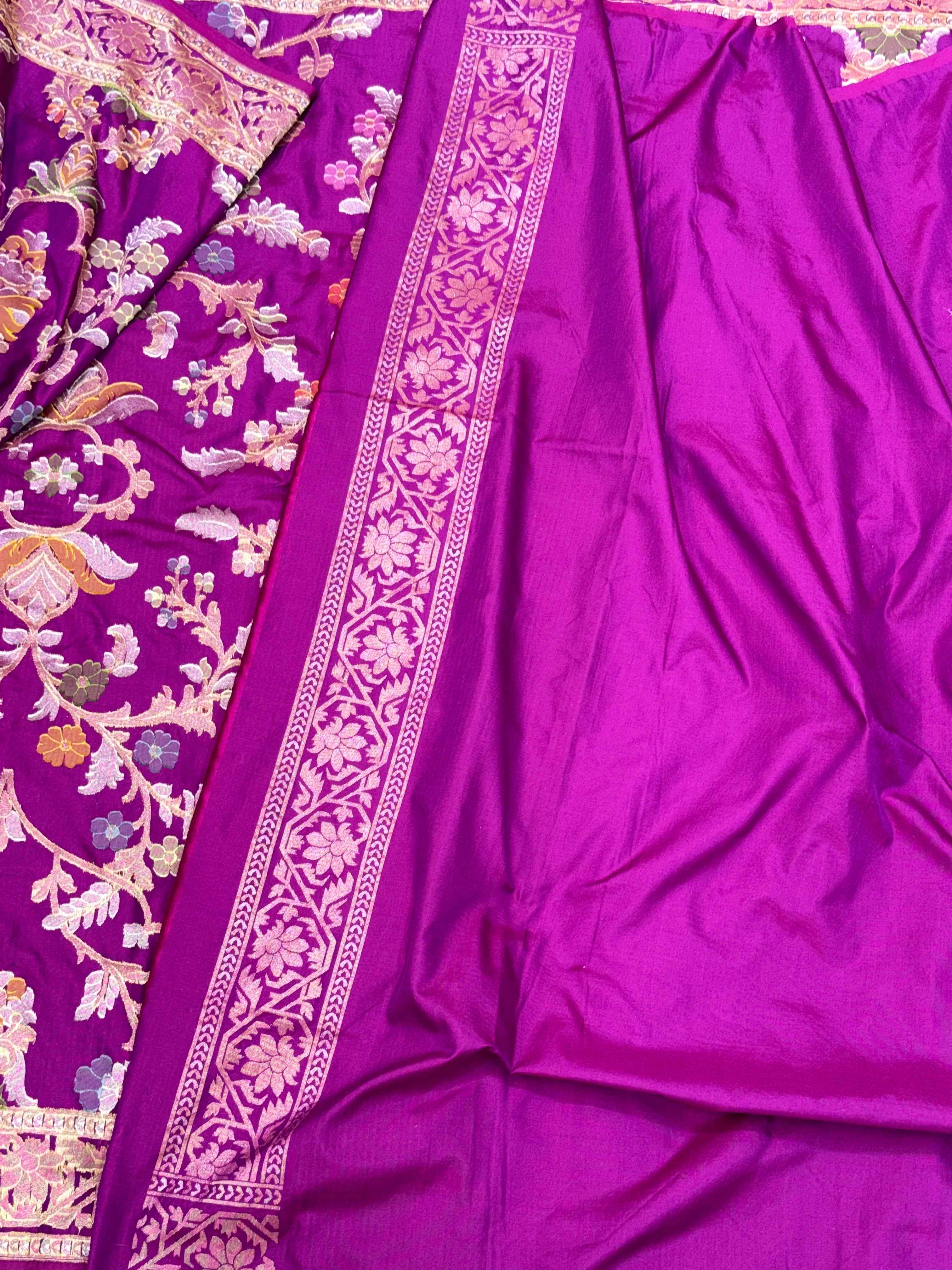 Purple Pure Katan Silk Contemporary Jamdani Handloom Banarasi Saree- Ektara Weave
