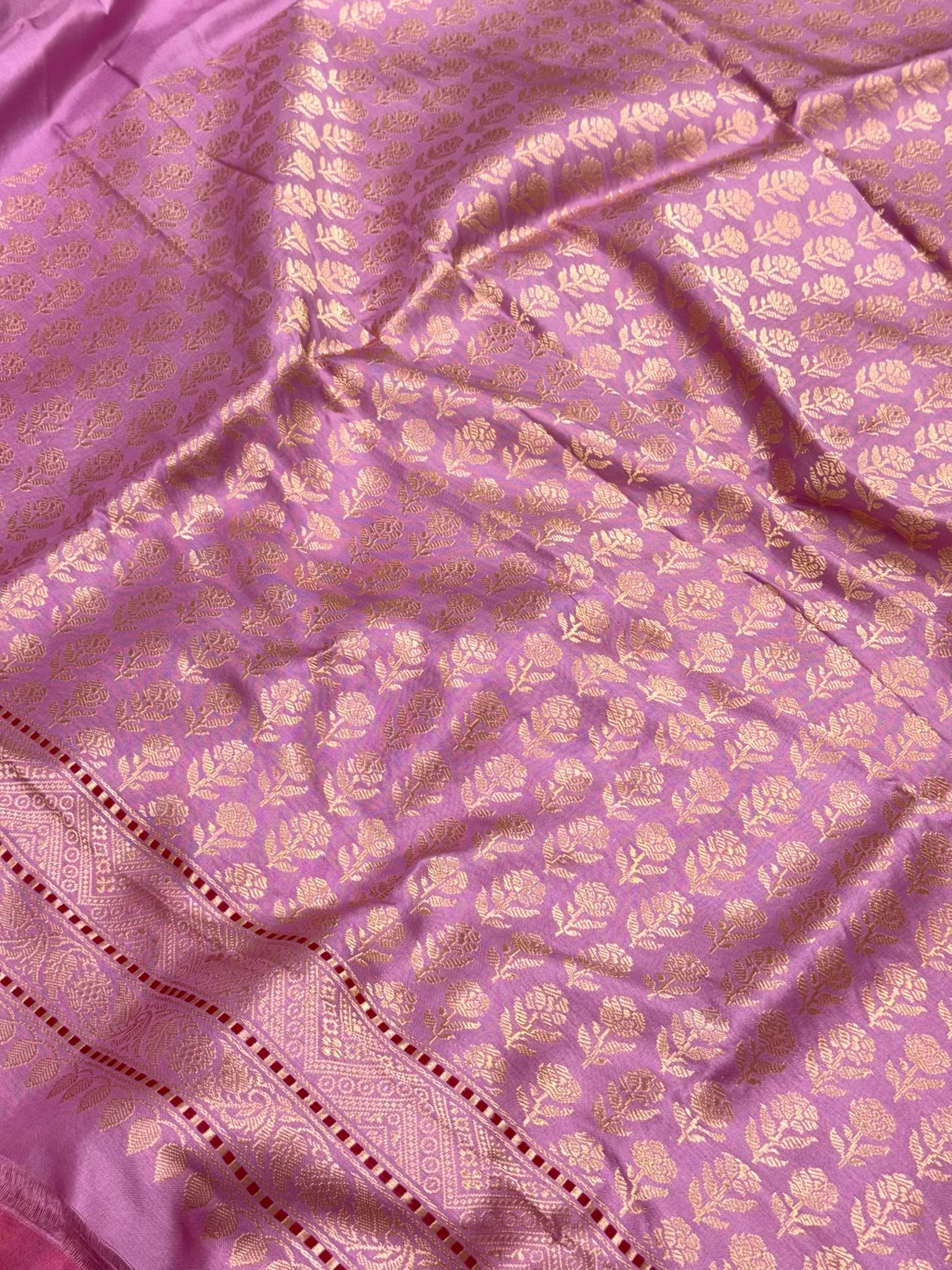 Pink Pure Mulberry Silk & Pure Katan Silk Ektara Handwoven Banarasi Saree - Kadhwa Technique