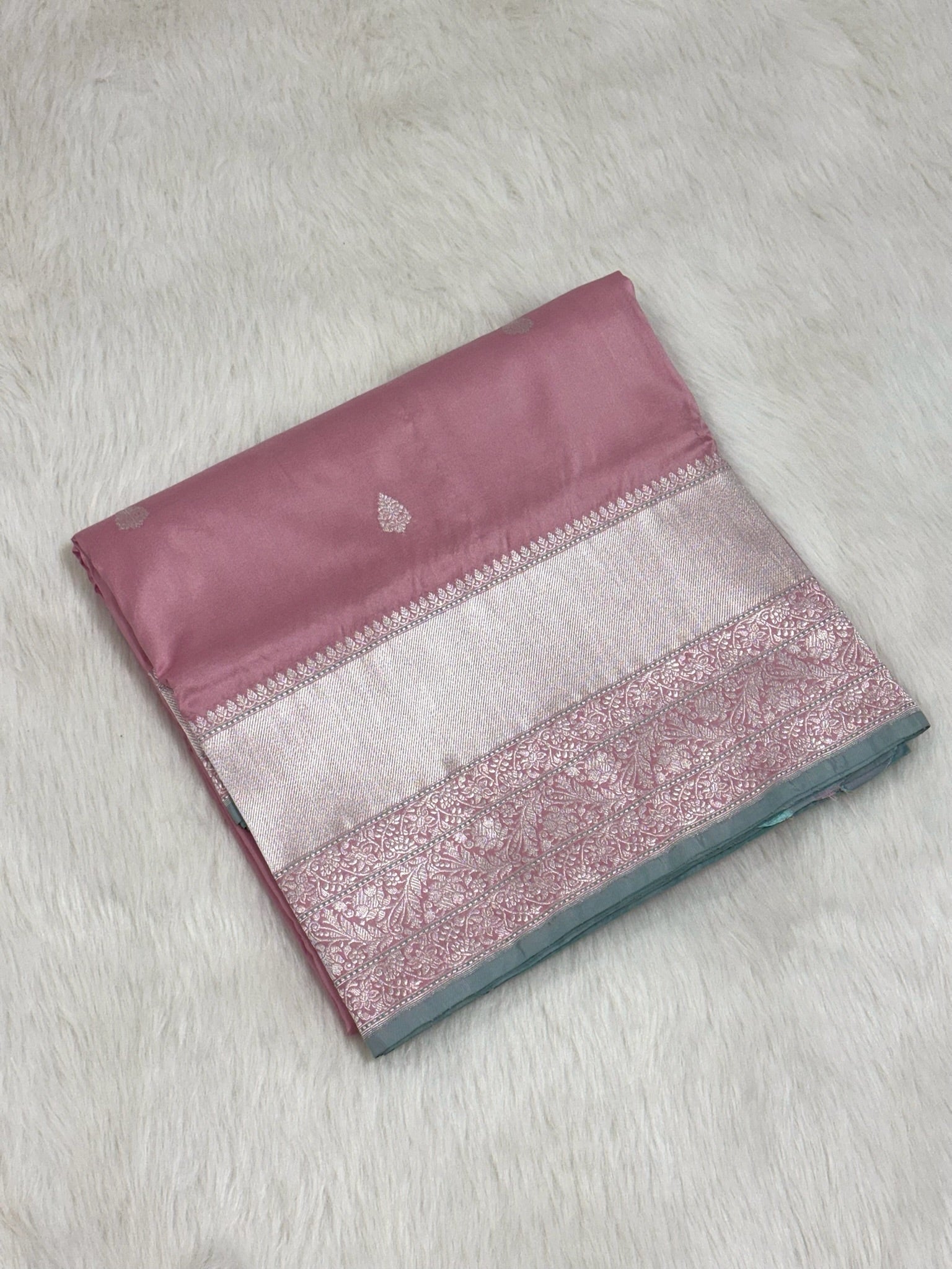 Pastel Pink Pure Mulberry Katan Silk Handwoven Banarasi Saree