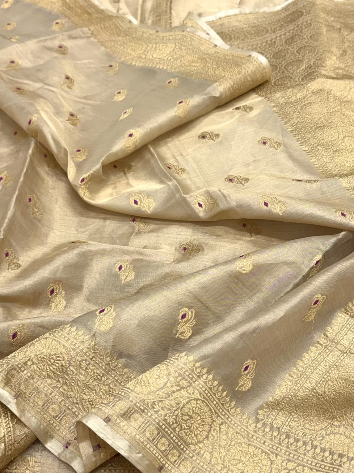Beige Pure Tissue Saree | Pure Katan Tissue Silk Handloom Banarasi Saree