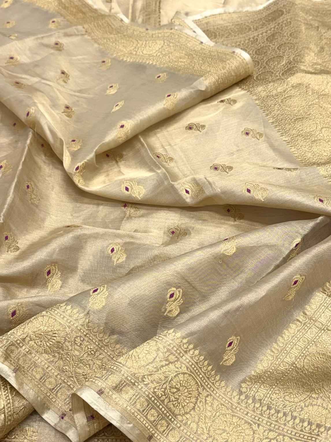 Beige Pure Tissue Saree | Pure Katan Tissue Silk Handloom Banarasi Saree
