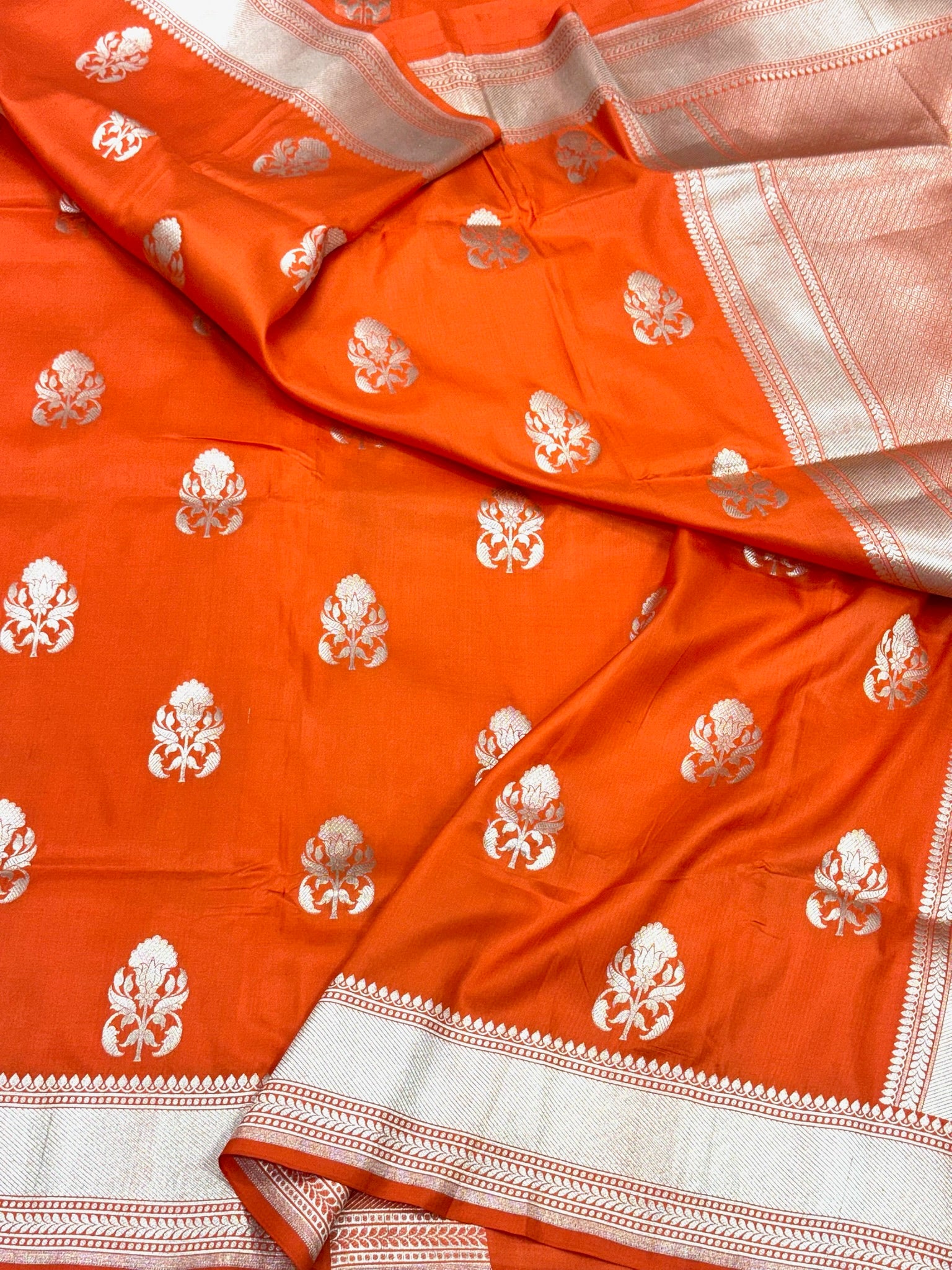 Orange Pure Katan Silk Banarasi Handloom Saree