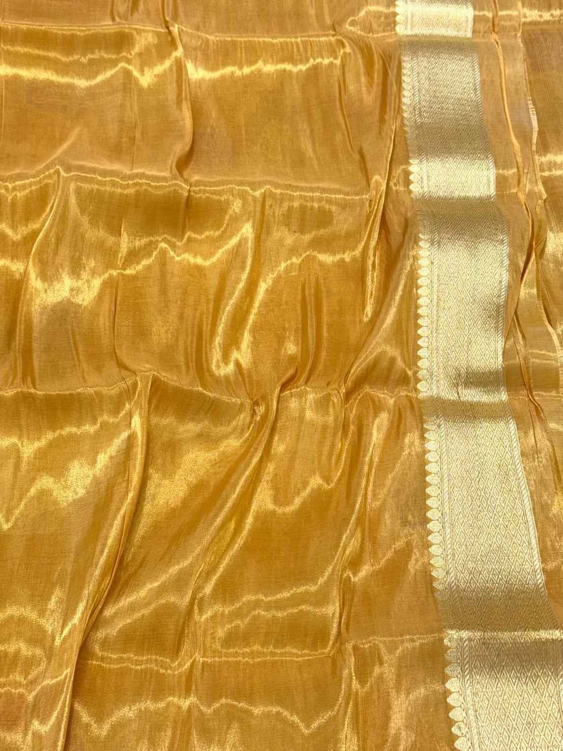 Gold Pure Katan Tissue Silk Saree | Kadhwa Technique | Handwoven Banarasi Silk Saree