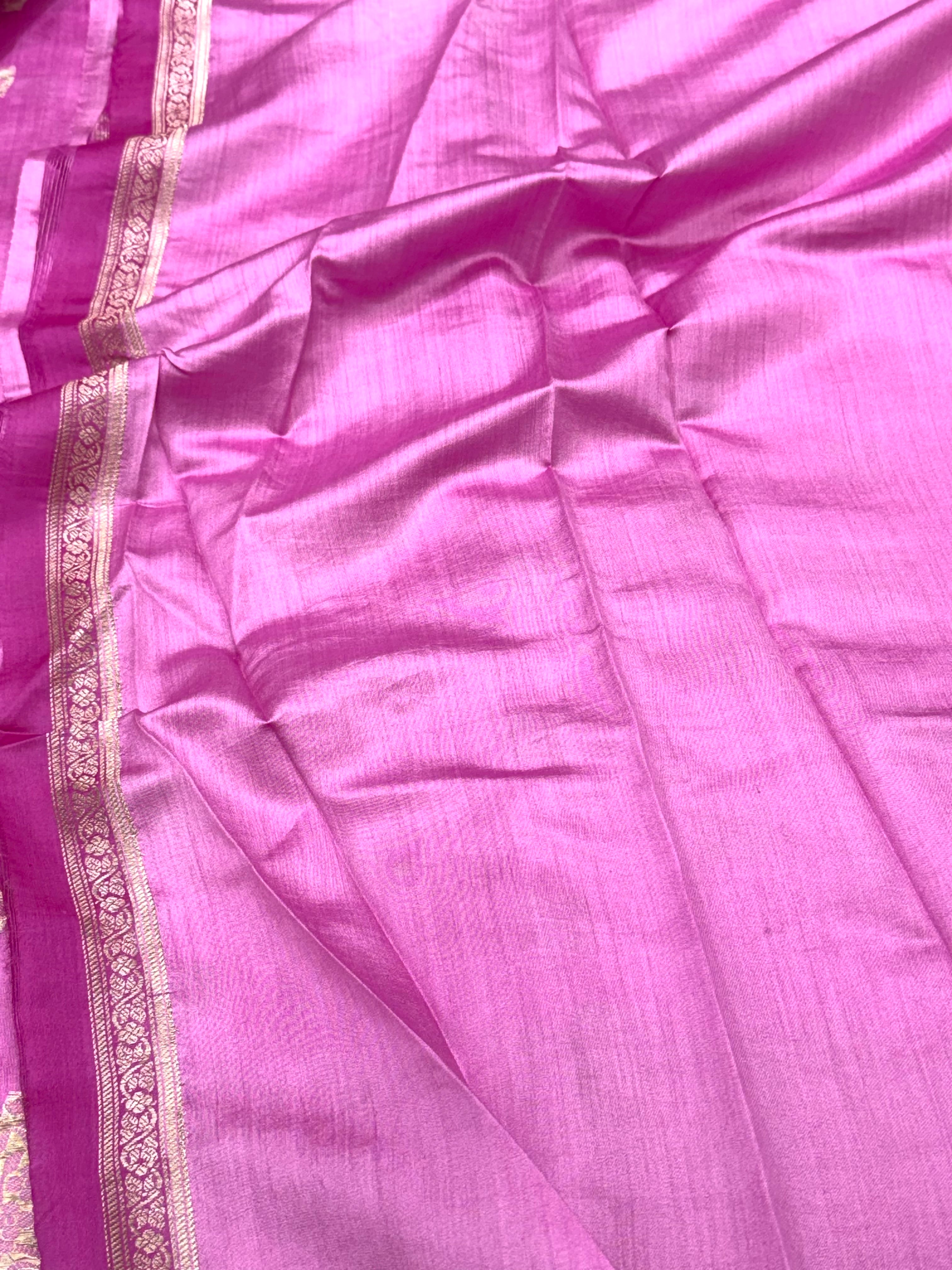 Neon Pink Pure Mulberry Chiniya Silk Lightweight Banarasi Saree