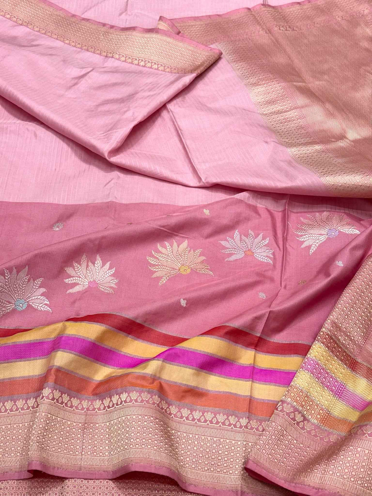 Pink Pure Mulberry Katan Silk Handwoven Banarasi Saree - Modern Contemporary Saree