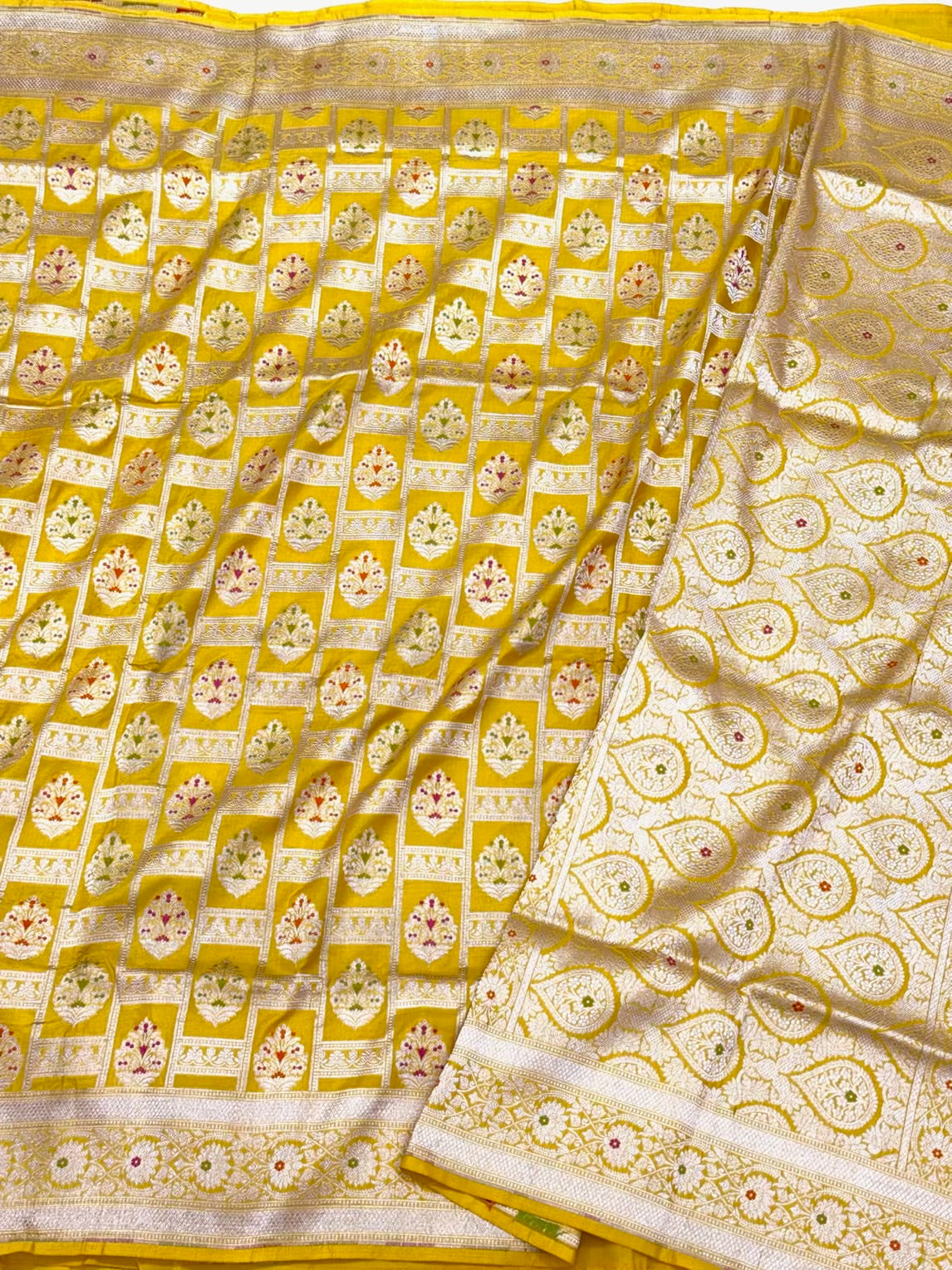 Yellow Pure Mulberry Silk Saree - Pure Katan Silk Handloom Banarasi Silk Saree
