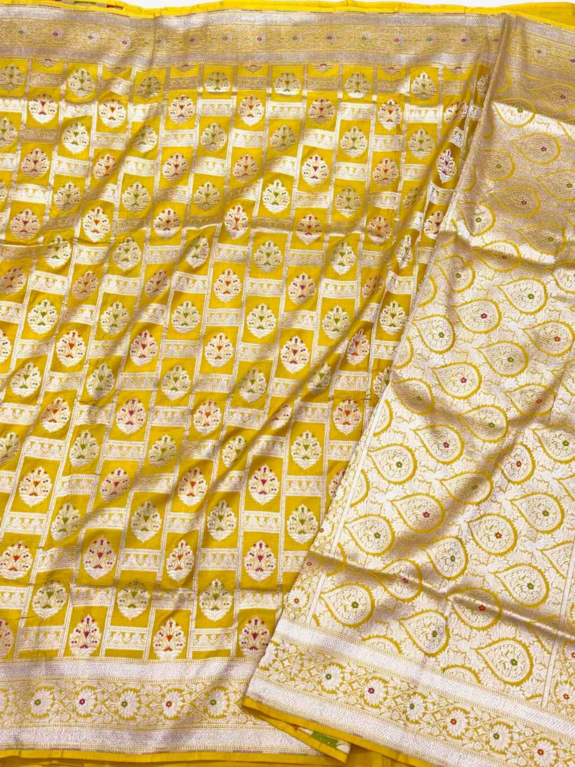 Yellow Pure Mulberry Silk Saree - Pure Katan Silk Handloom Banarasi Silk Saree