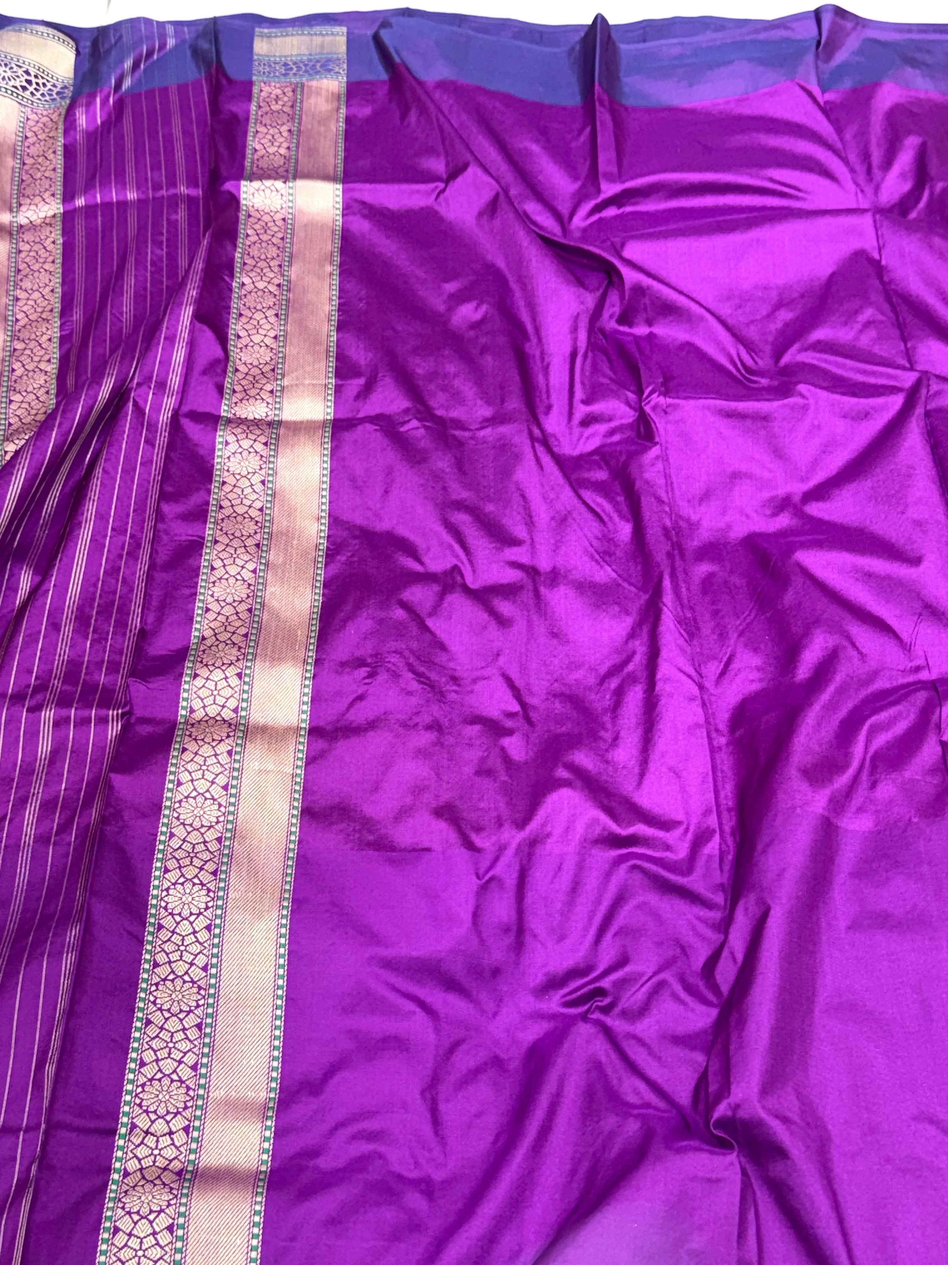 Purple Pure Mulberry Katan Silk Handwoven Banarasi Saree