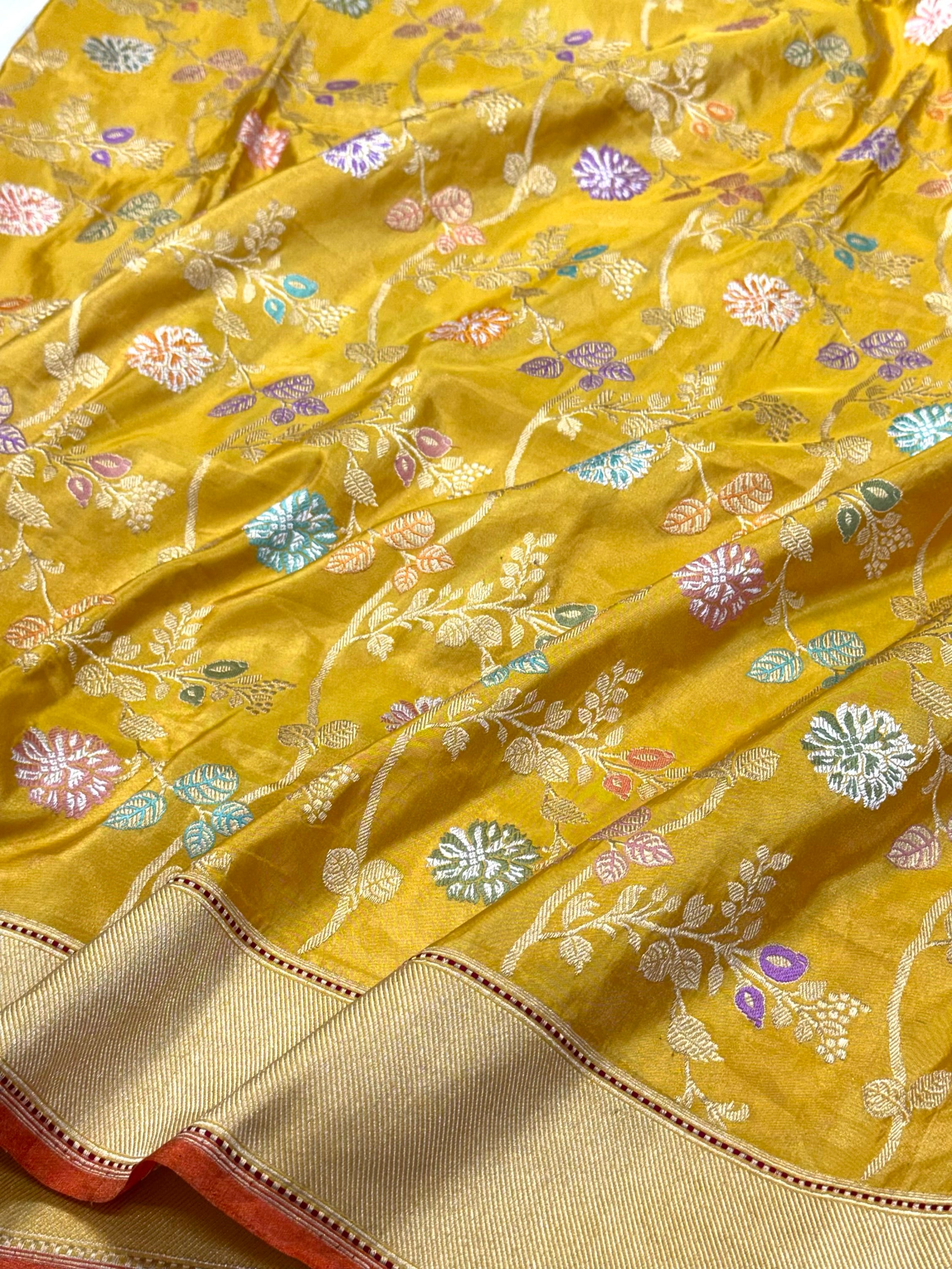 Gold Yellow Pure Double Katan Tissue Silk Handwoven Banarasi Saree