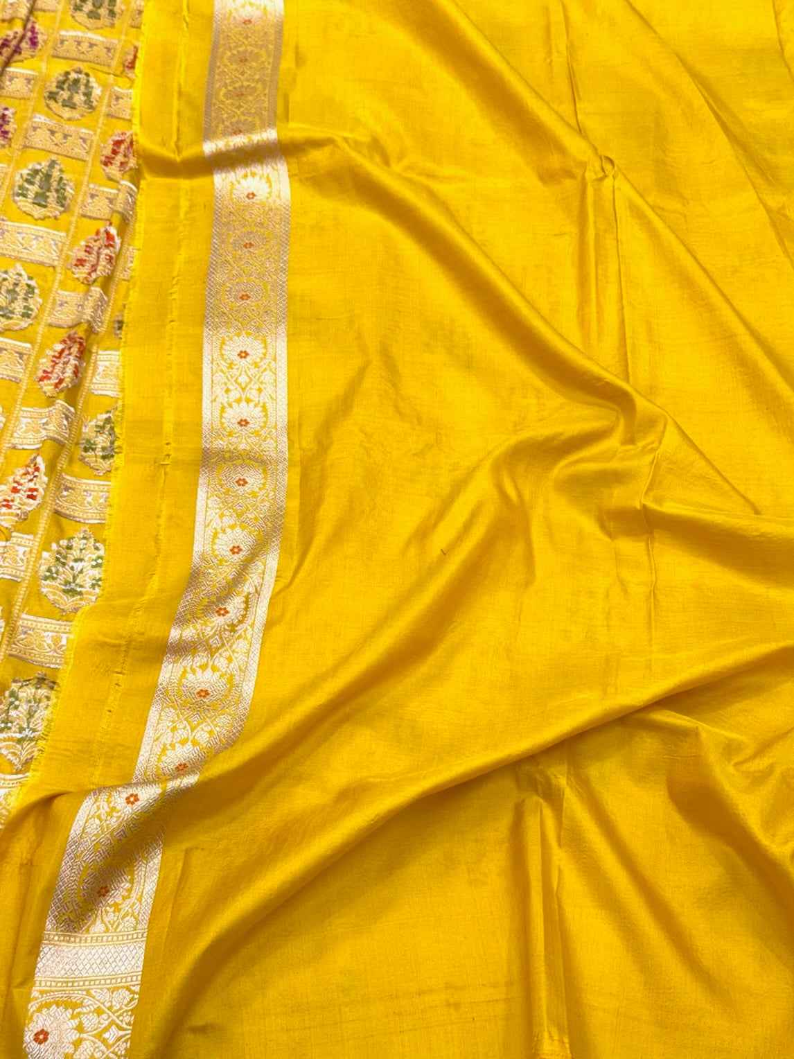 Yellow Pure Mulberry Silk Saree - Pure Katan Silk Handloom Banarasi Silk Saree