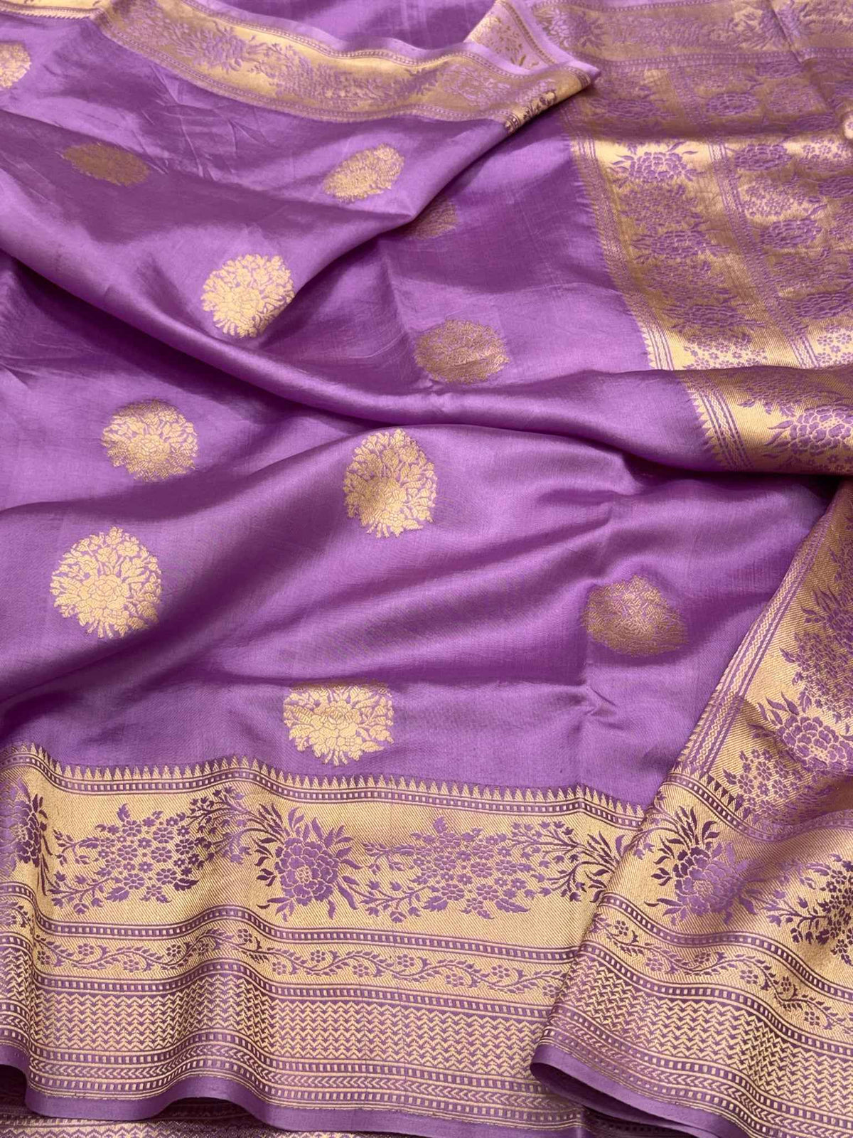 Lavender Pure Raw Mango Silk | Kadhwa Technique | Handwoven Banarasi Saree - Soft Drape Lightweight