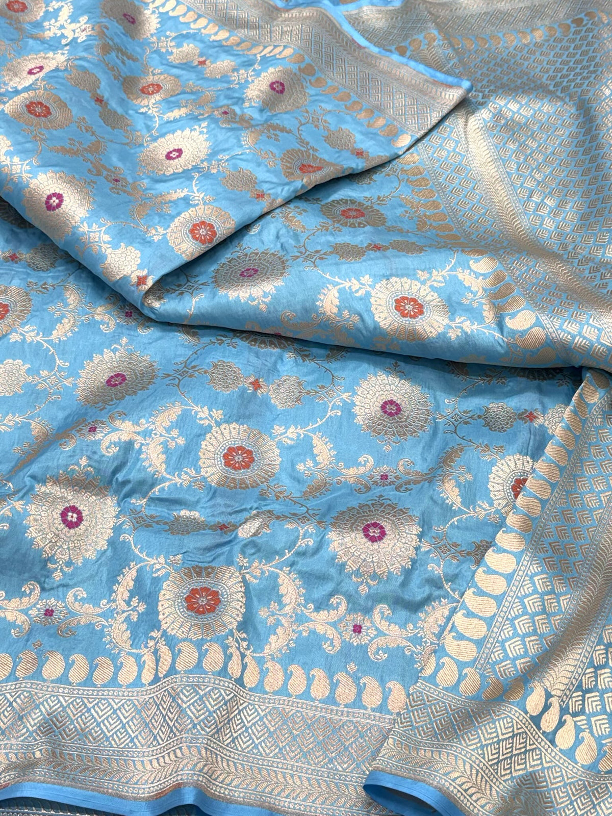 Sky Blue Handloom Banarasi Saree | Pure Mulberry Katan Silk Saree