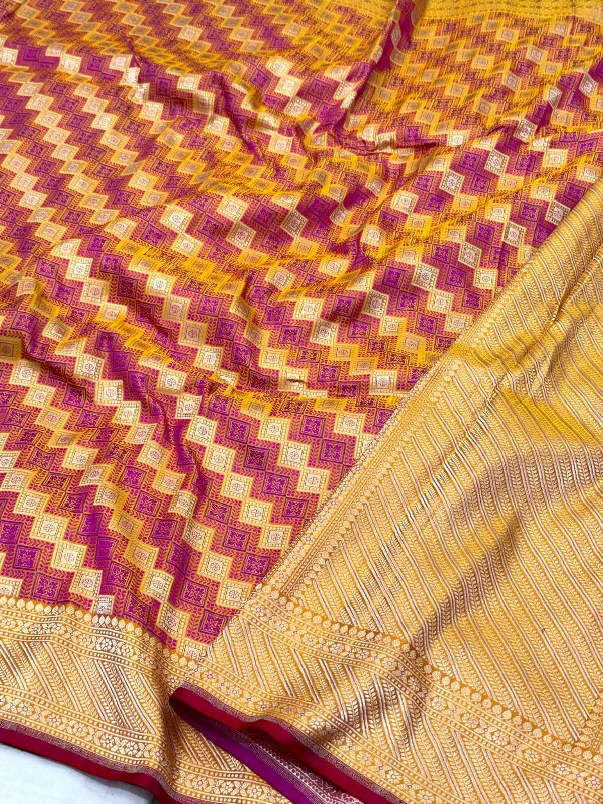 Red Pure Satin Silk Handwoven Banarasi Saree