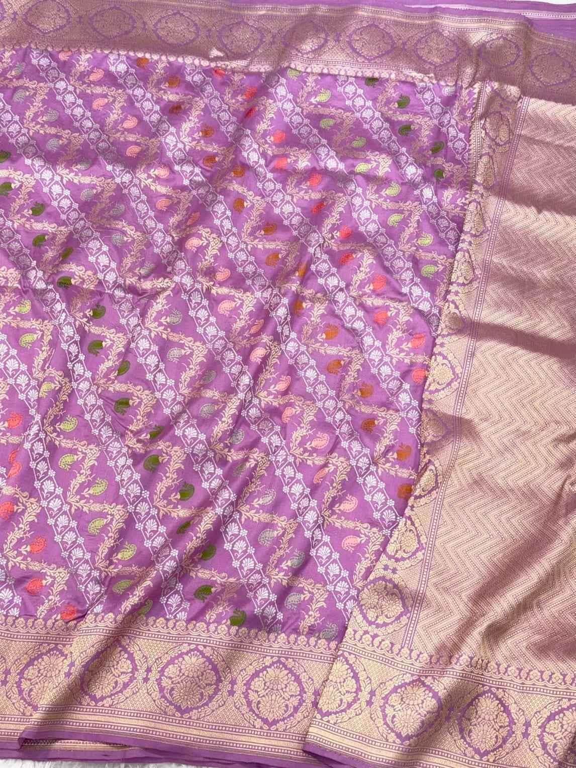 Purple Pure Katan Silk Saree | Kadhwa Technique | Handwoven Banarasi Saree | 100% Pure Mulberry Silk Saree