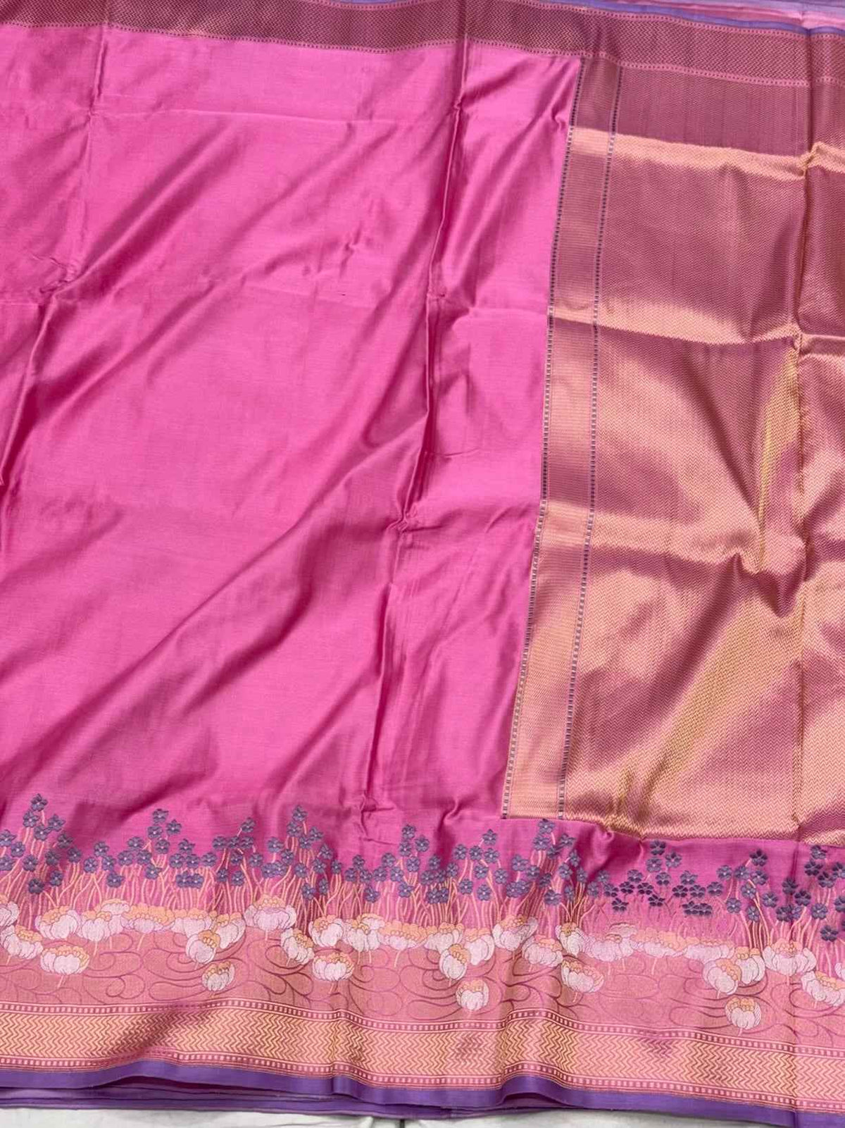 Pink Banarasi Handwoven Saree - Pure Satin Silk Kadhwa Weave Contemporary Banarasi Saree