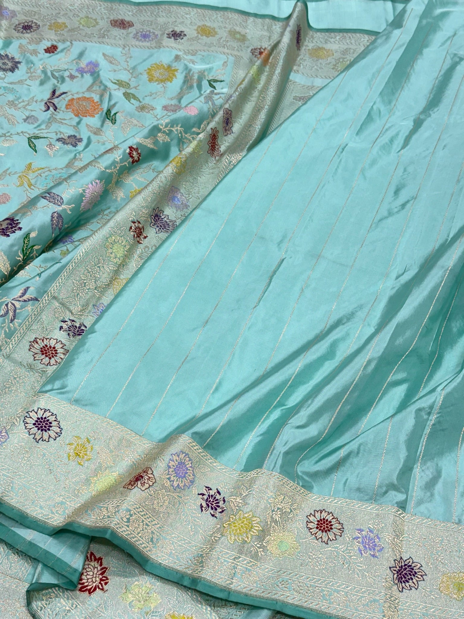 Sea Green Pure Mulberry Katan Silk Handwoven Banarasi Saree