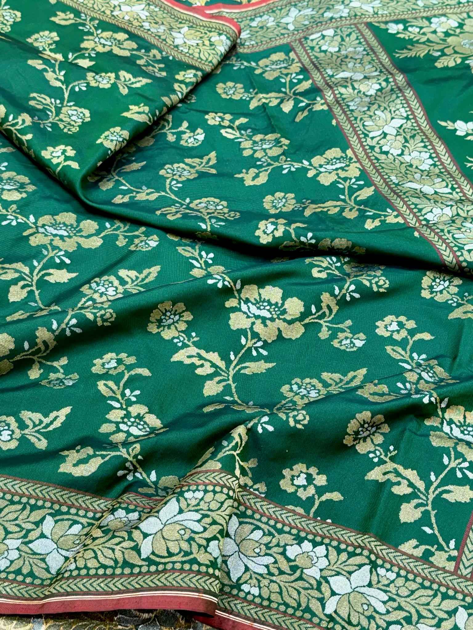 Green Pure Double Katan Silk Handloom Banarasi Saree | Ektara + Jamdani Weave |