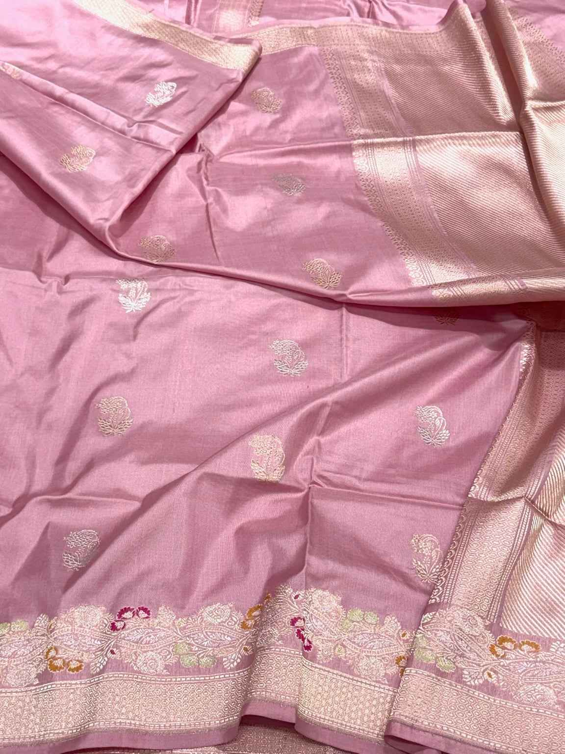 Mauve Pink Pure Mulberry Katan Silk Handwoven Banarasi Saree - Kadhwa Weave