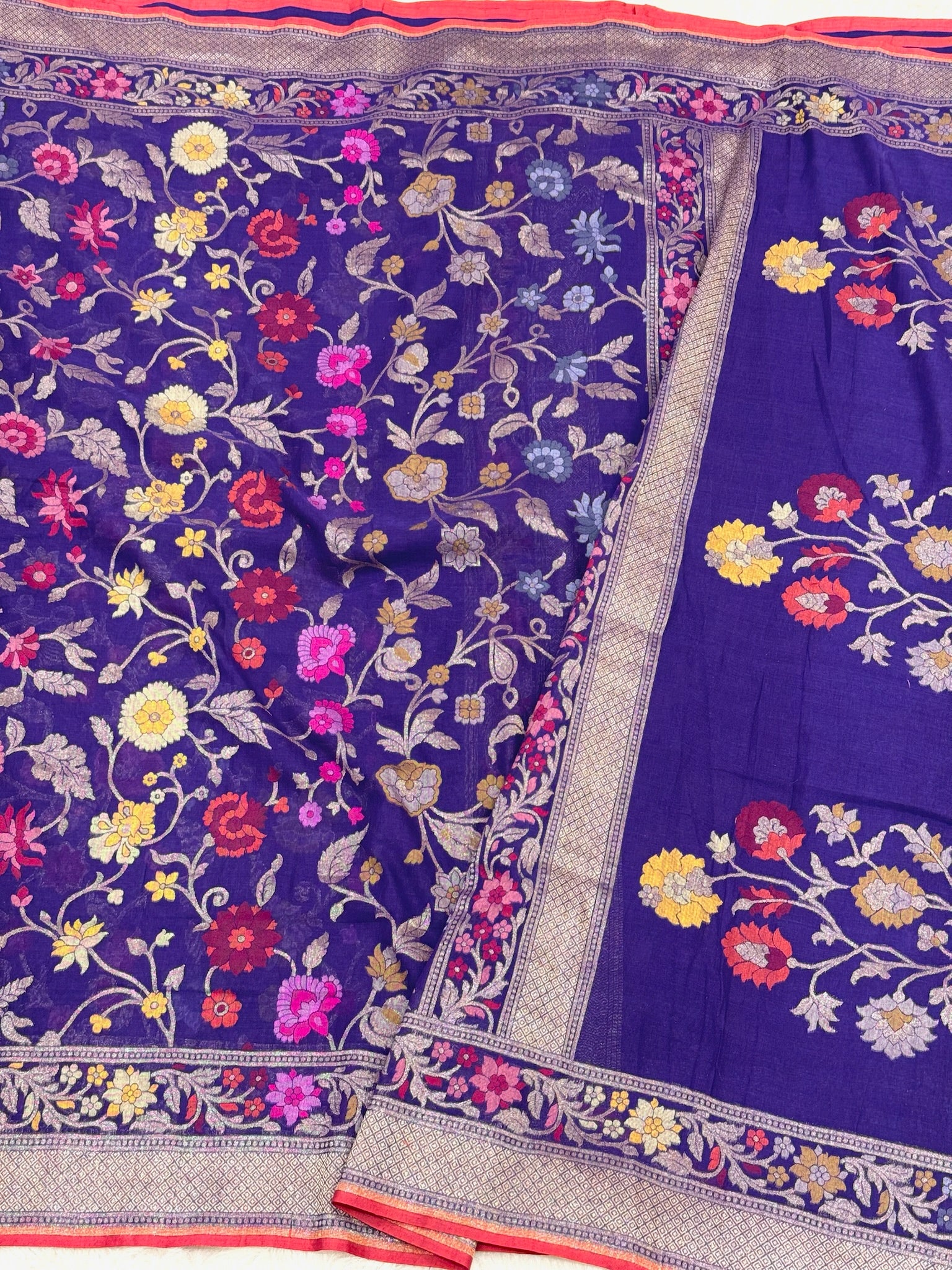 Purple Pure Muslin Cotton Jamdani Ektara Weave Handloom Banarasi Saree