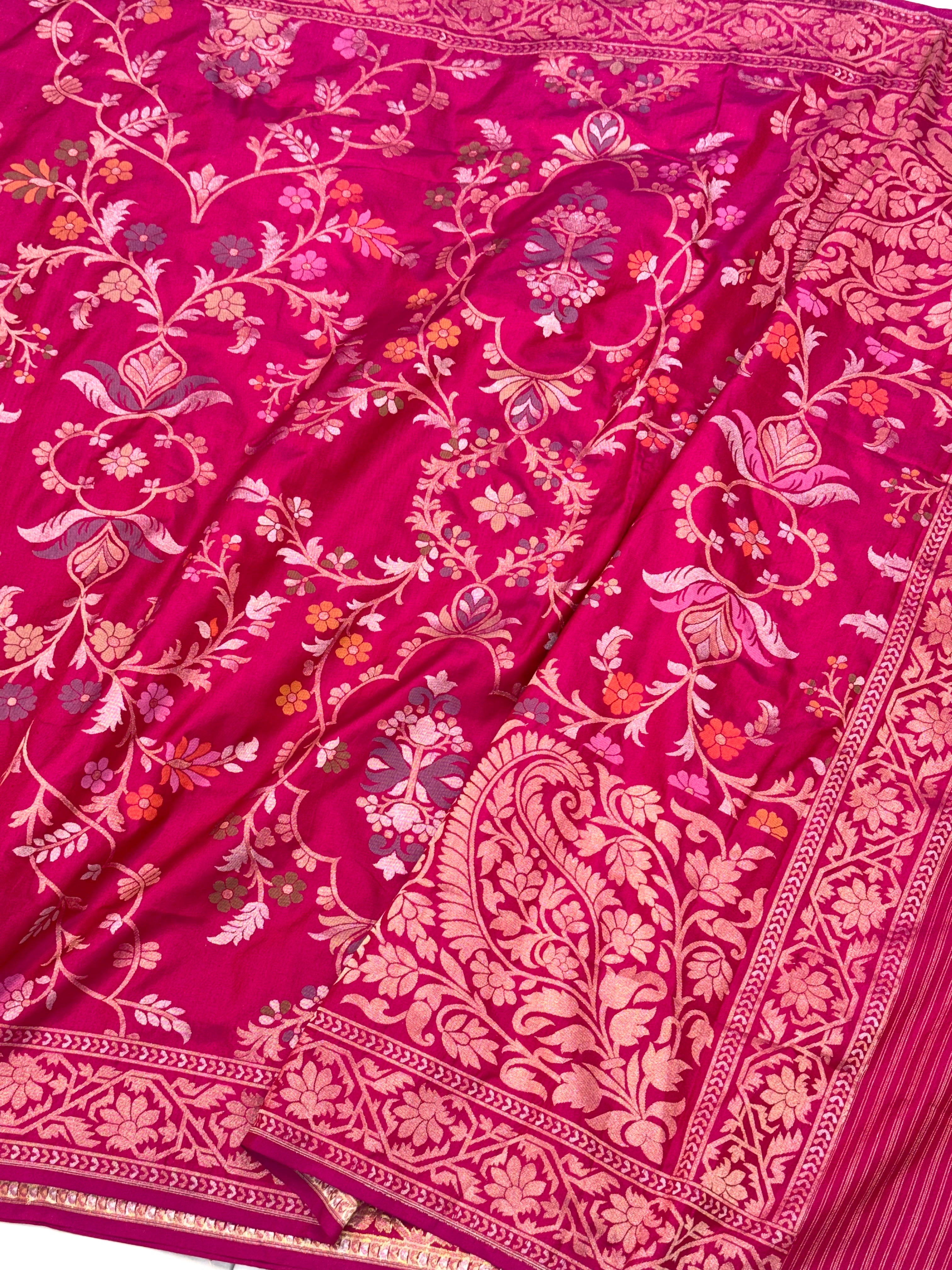Pink Pure Katan Silk Contemporary Jamdani Handloom Banarasi Saree- Ektara Weave