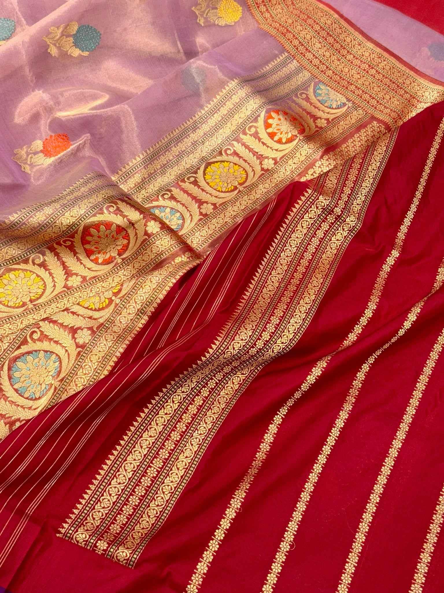 Magenta Purple Kora Tissue Pure Handwoven Saree