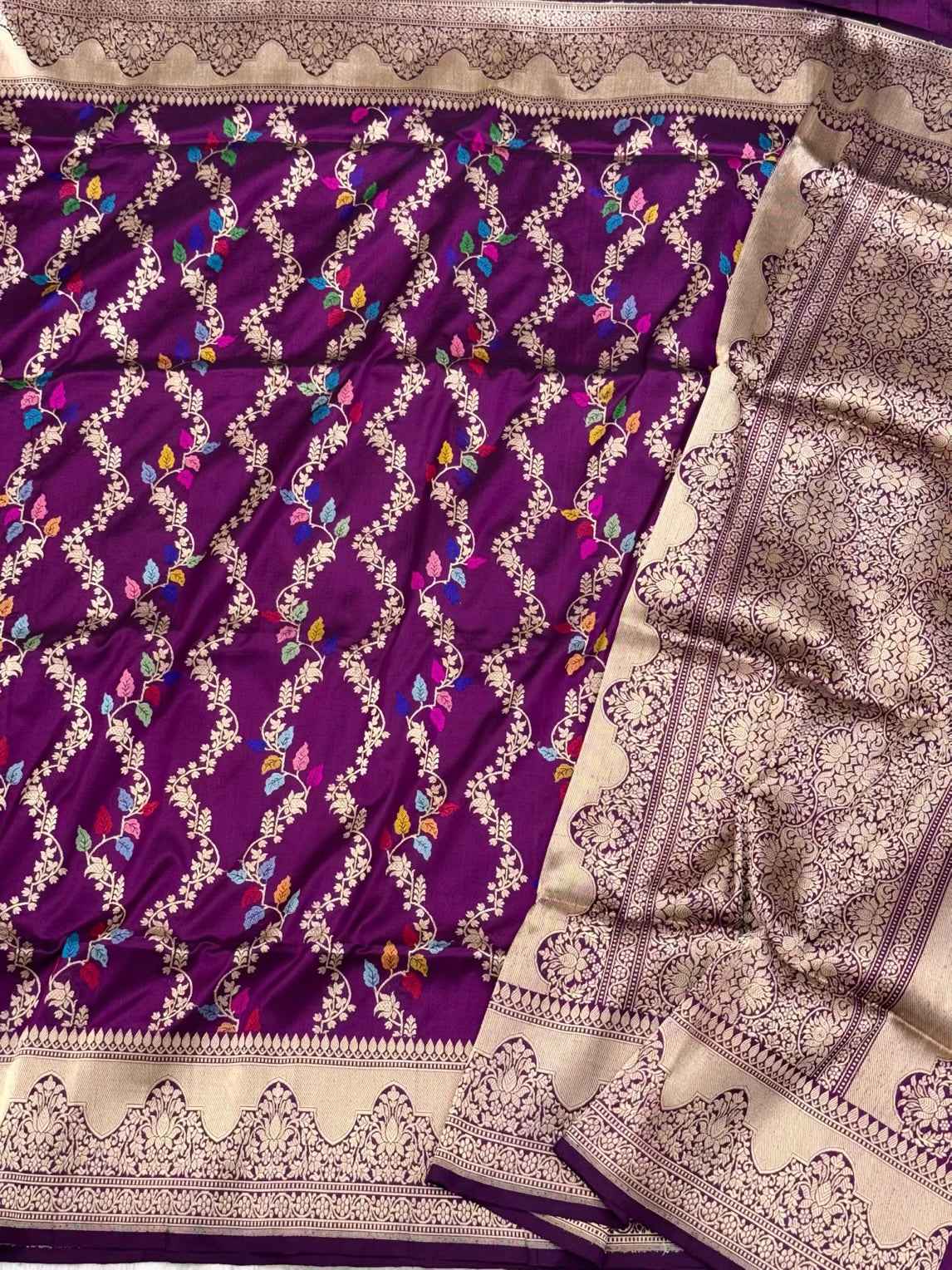 Magenta Purple Pure Mulberry Katan Silk Handwoven Banarasi Saree With Kadhwa Weave