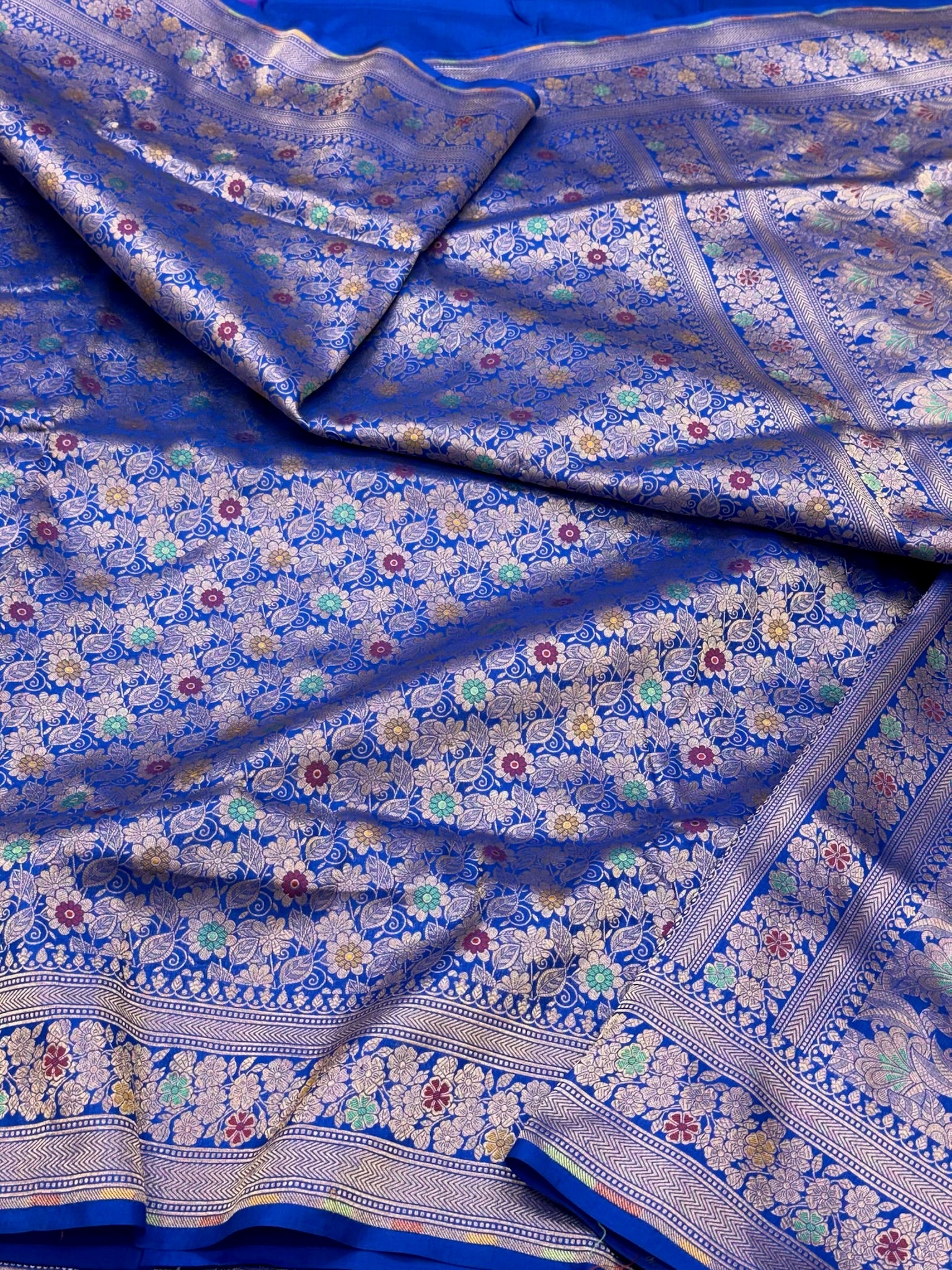 Royal Blue Pure Mulberry Katan Silk Handloom Banarasi Brocade Saree - Authentic Banarasi Saree