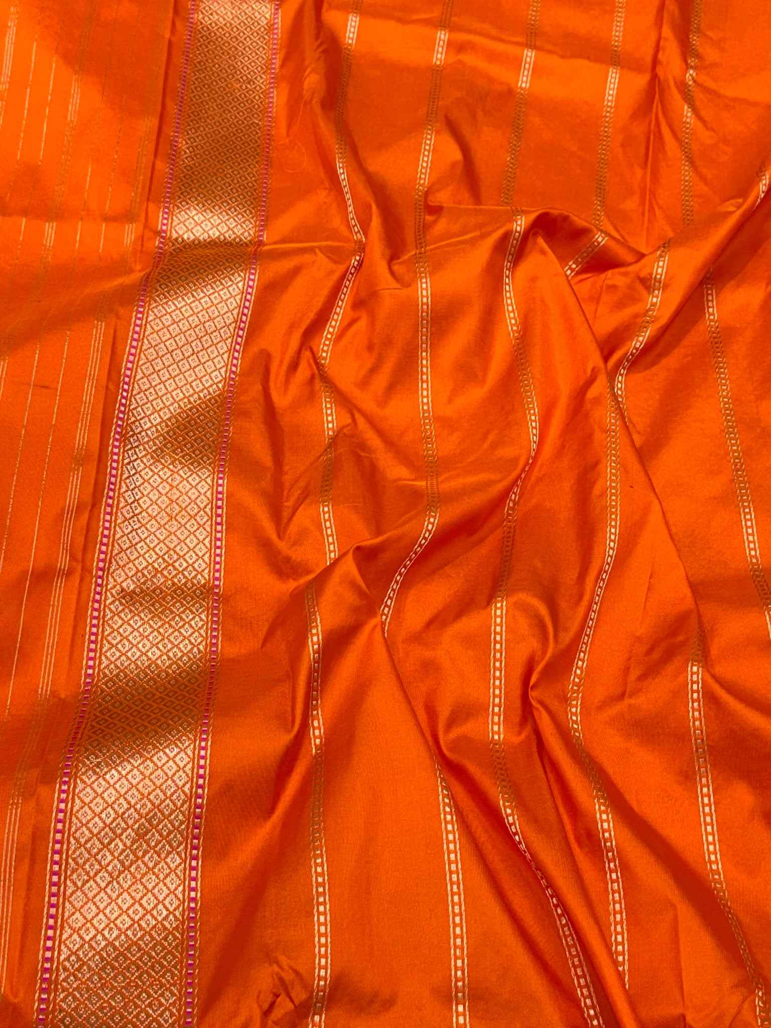 Orange Pure Mulberry Katan Silk Handwoven Banarasi Brocade Saree - Kadhwa Weave