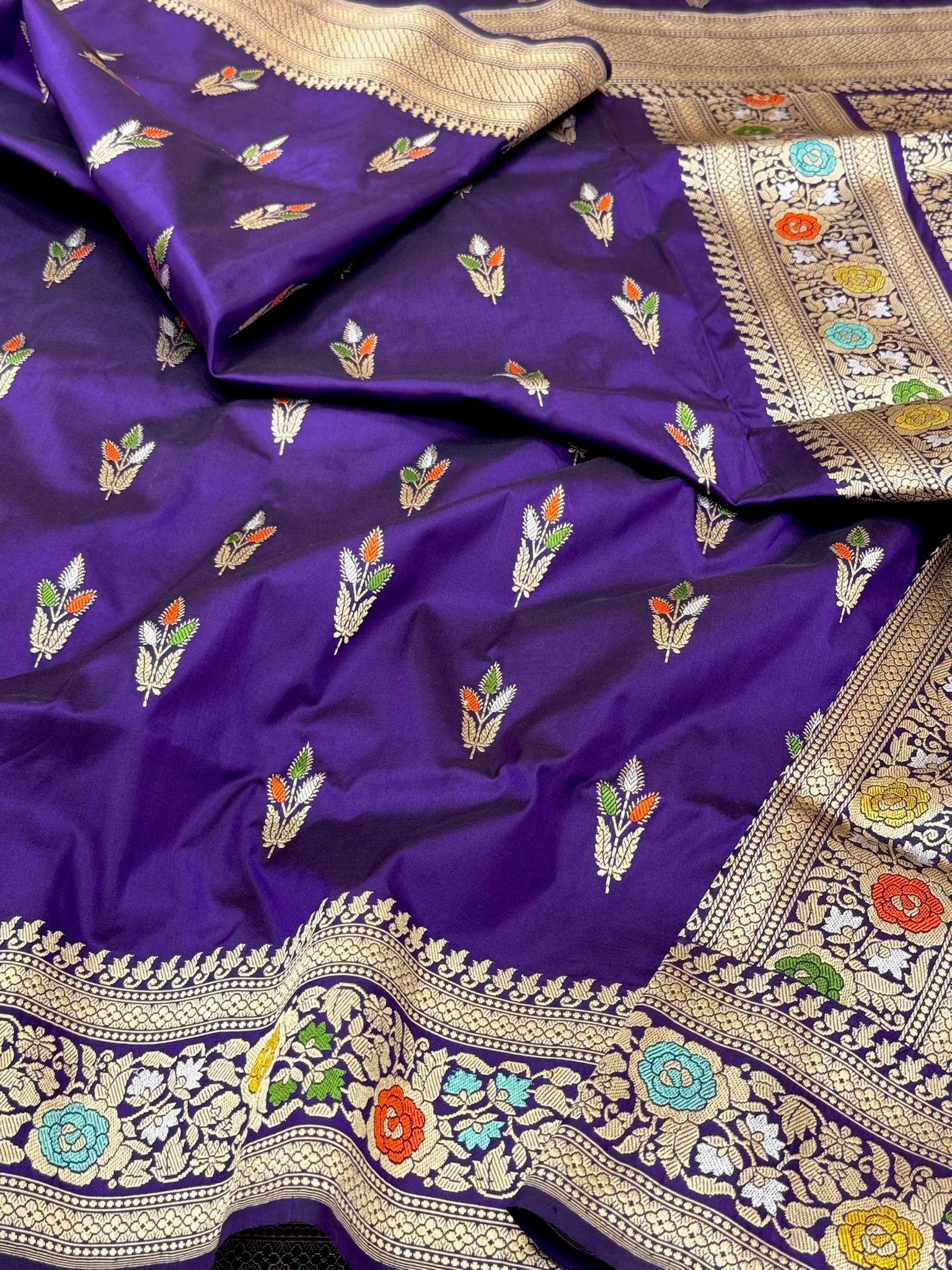 Purple Pure Mulberry Katan Silk | Kadhwa Weave | Handwoven Banarasi Saree