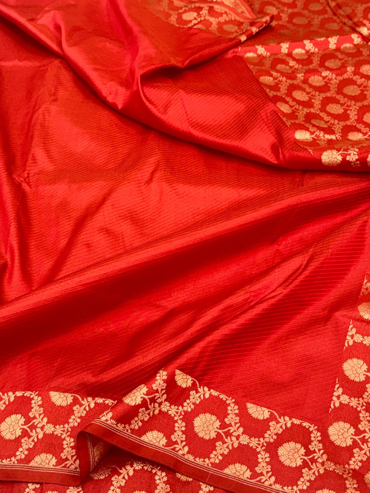 Reddish Orange Pure Katan Silk Handloom Contemporary Banarasi Saree