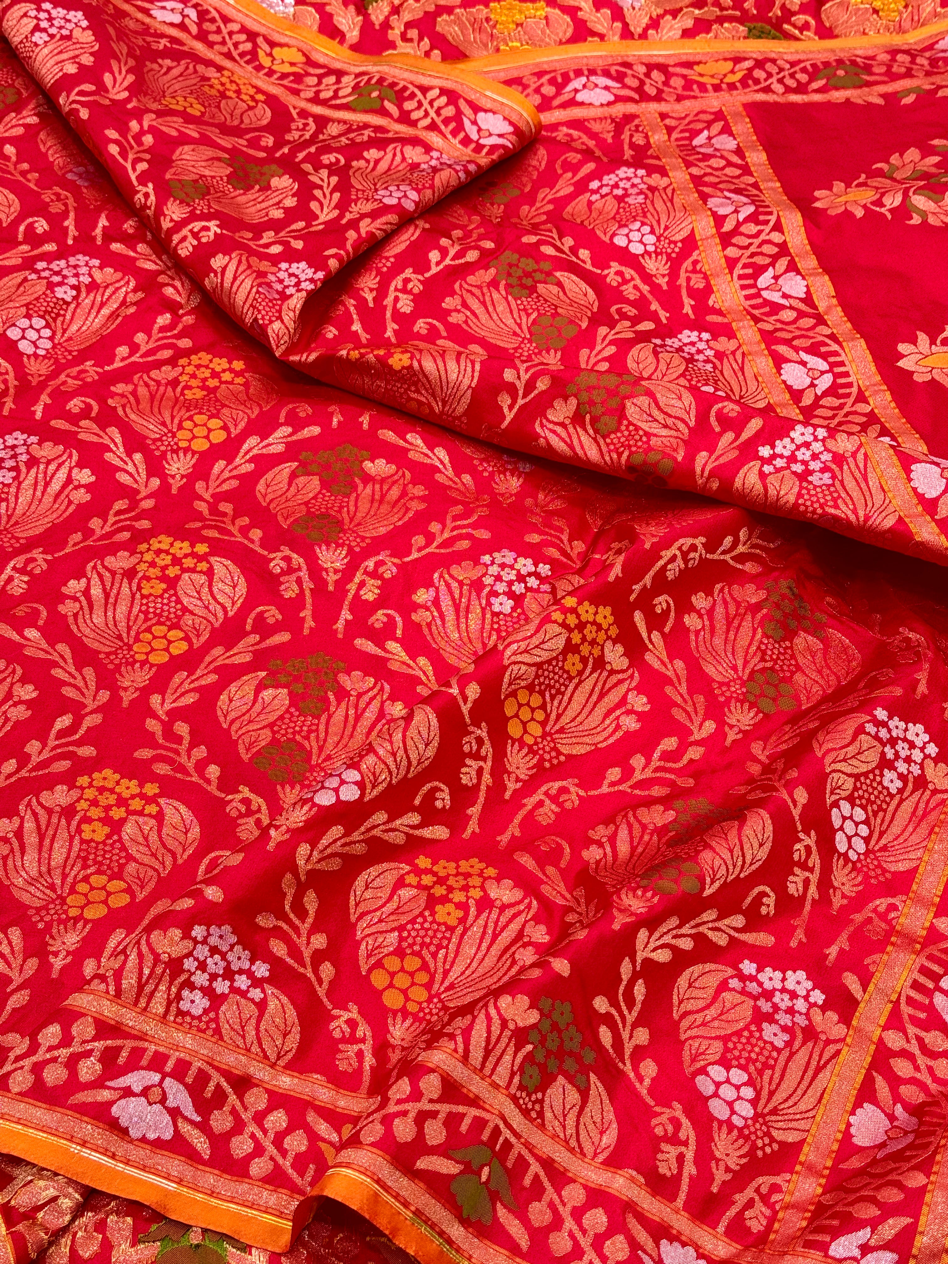 Red Pure Katan Silk Jamdani Handwoven Banarasi Saree |Ektara Weave|