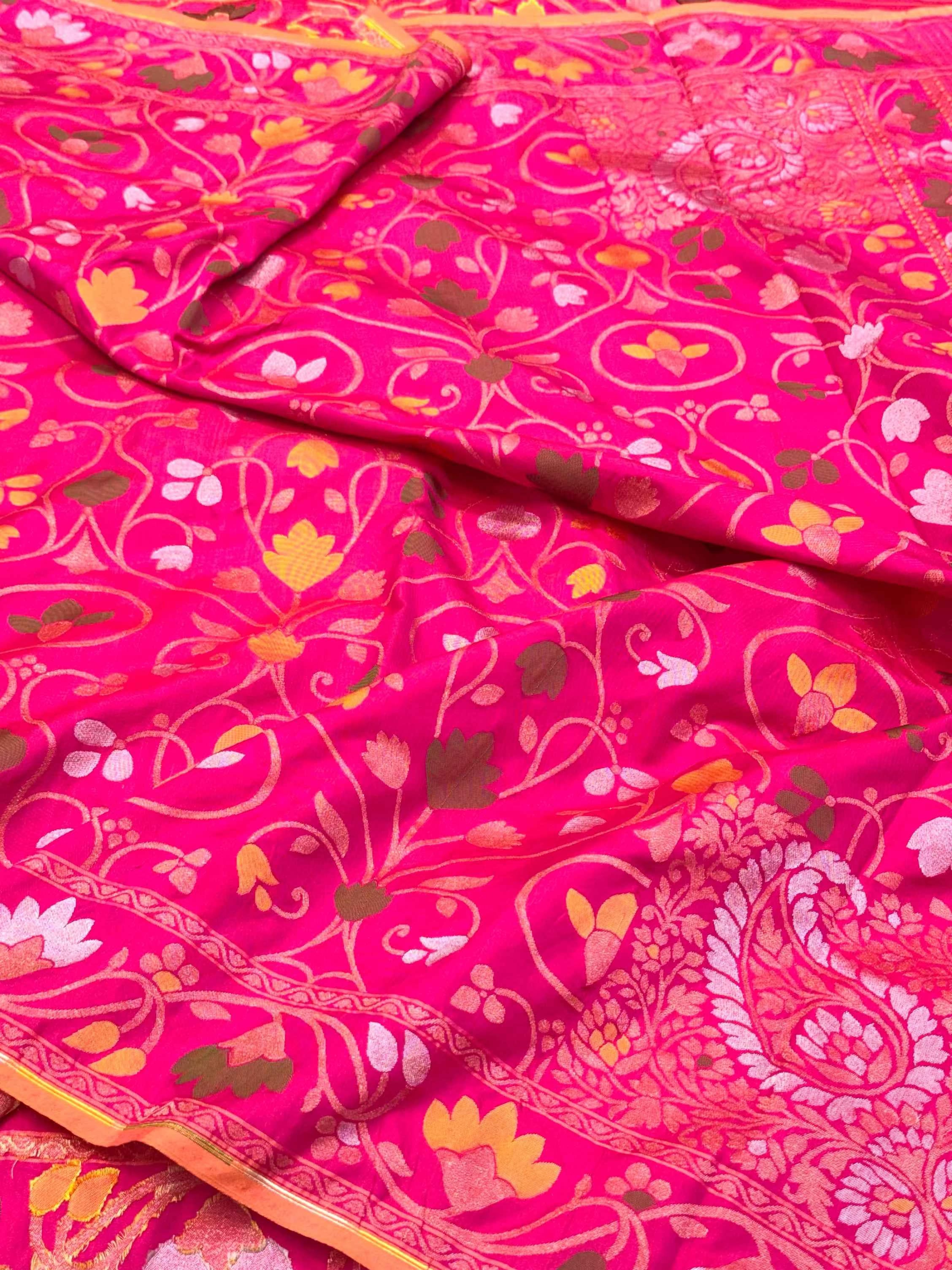 Red Pure Mulberry Double Katan Silk Jamdani Handloom Banarasi Saree | Ektara Weave |