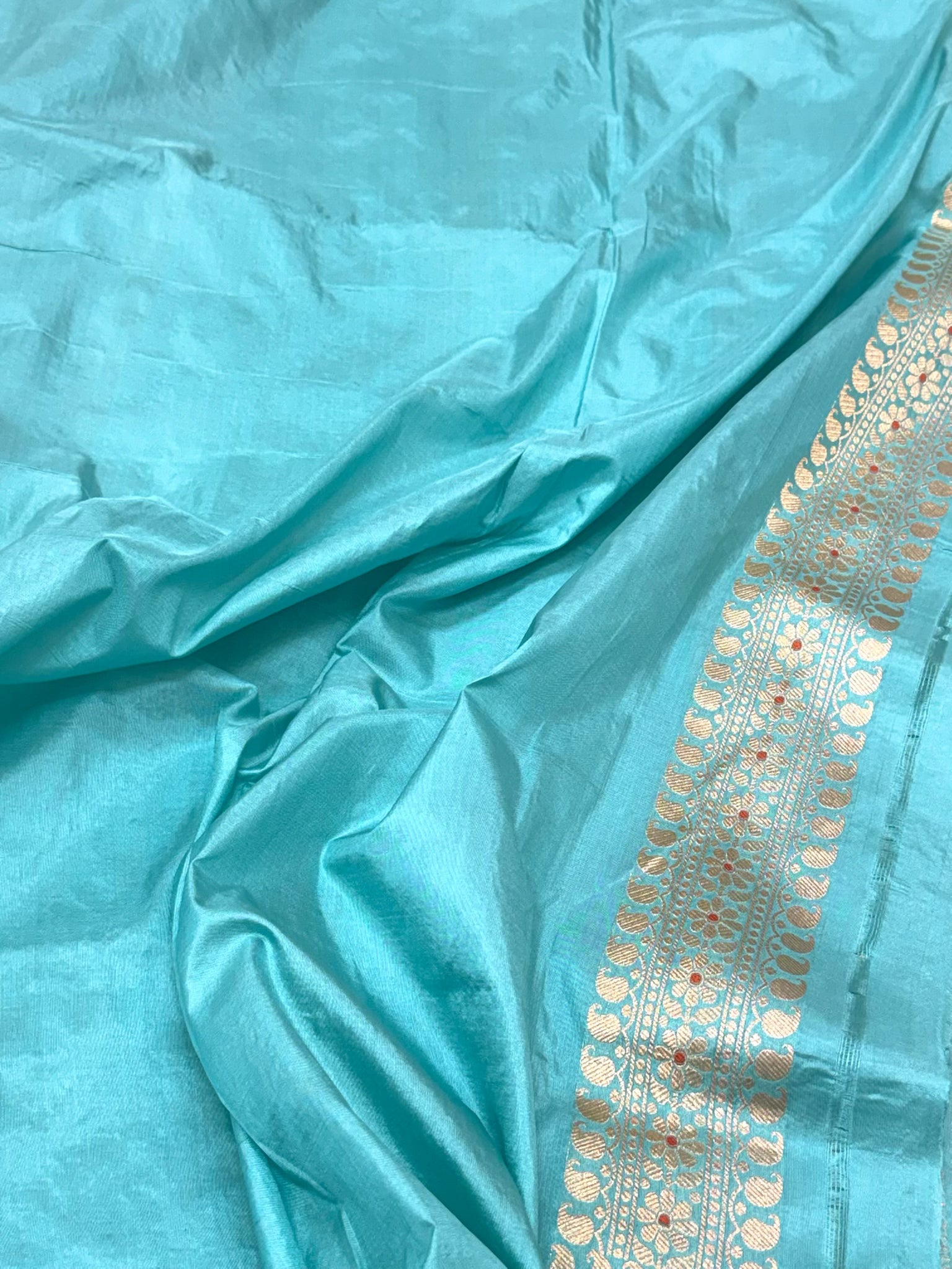 Sky Blue Pure Mulberry Katan Silk Handloom Banarasi Modern Saree