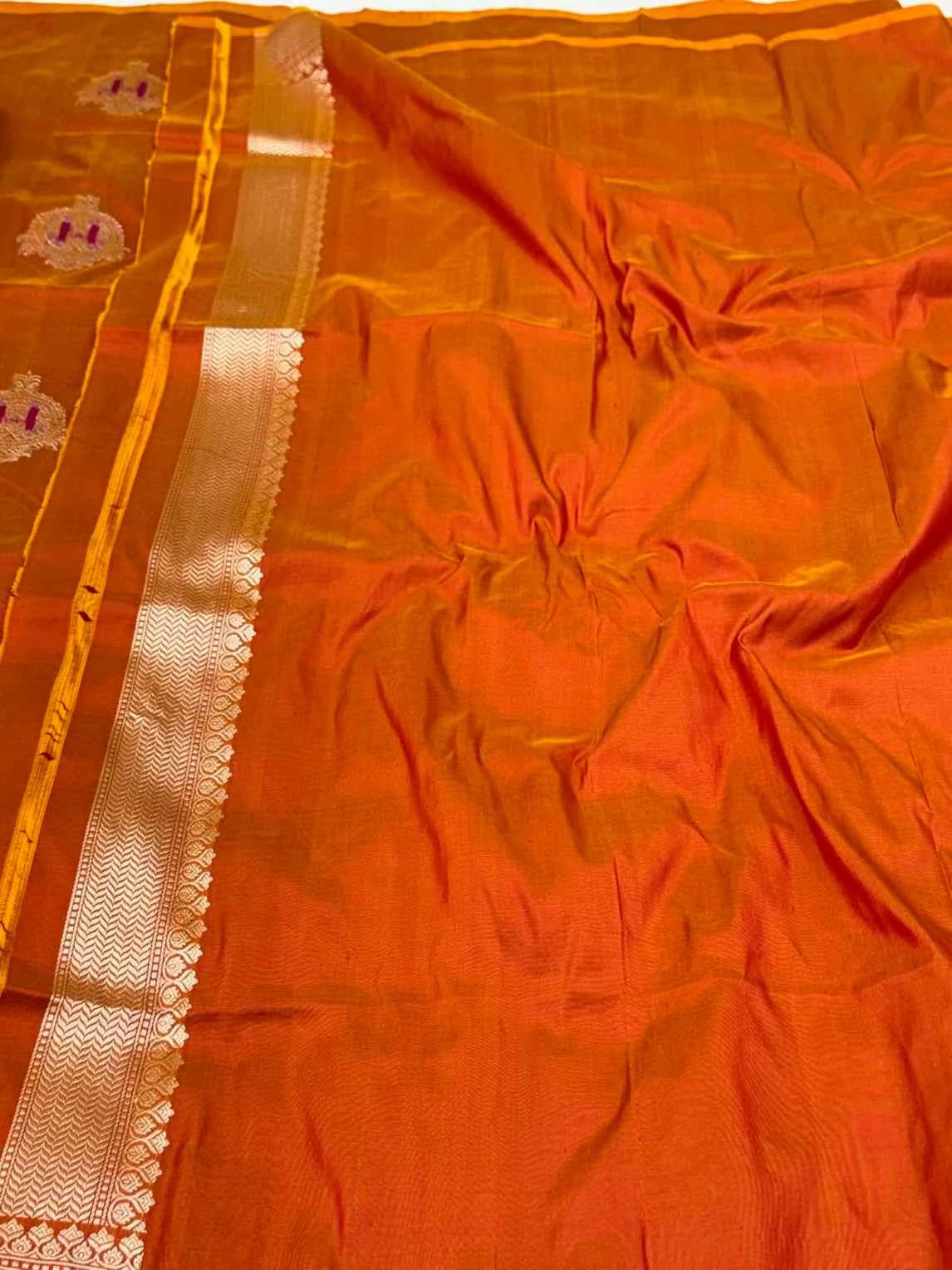 Rust Orange 100% Pure Katan Silk Saree - 100% Pure Mulberry Silk | Kadhwa Handwoven Banarasi Saree