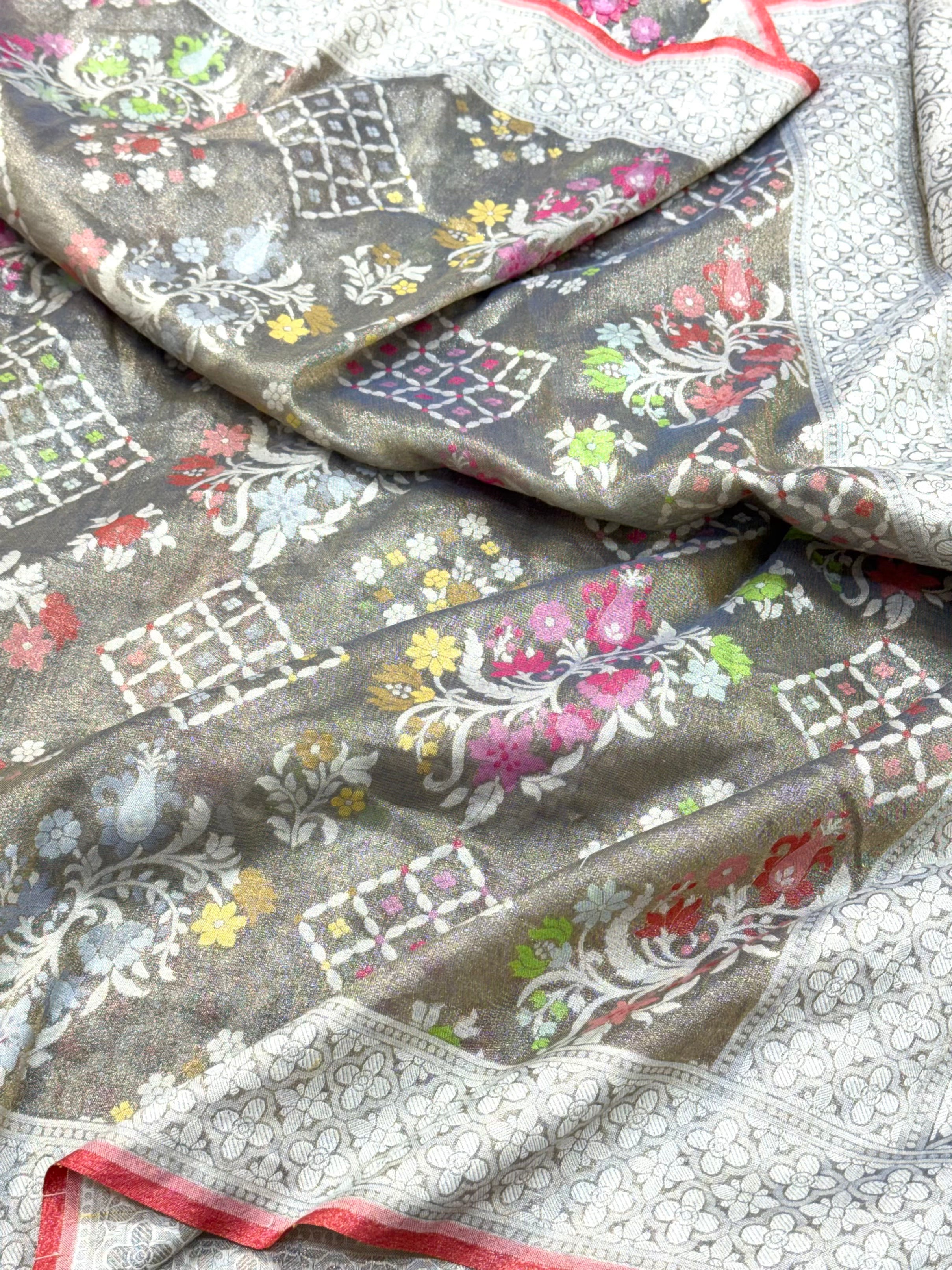 Water Gold Pure Muslin Cotton Tissue Jamdani Ektara Weave Handloom Banarasi Saree