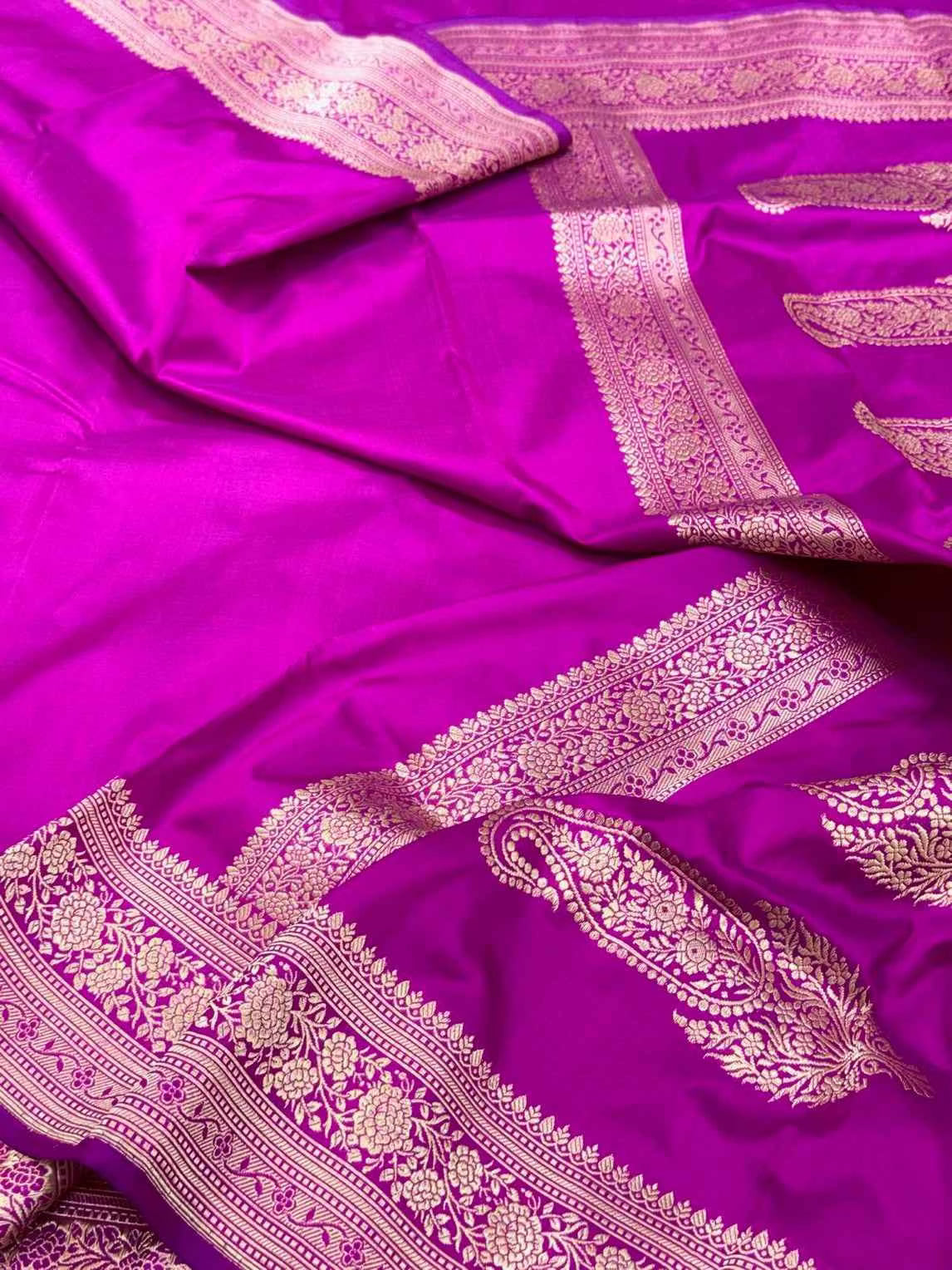 Purple Pure Mulberry Silk Saree - Pure Katan Silk Handwoven Banarasi Saree