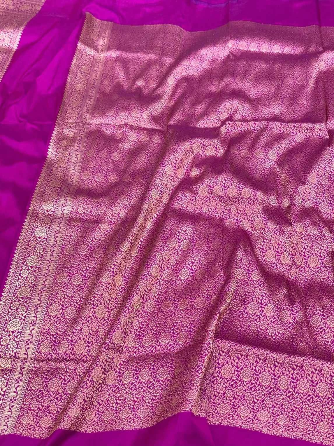 Purple Pure Mulberry Silk Saree - Pure Katan Silk Handwoven Banarasi Saree