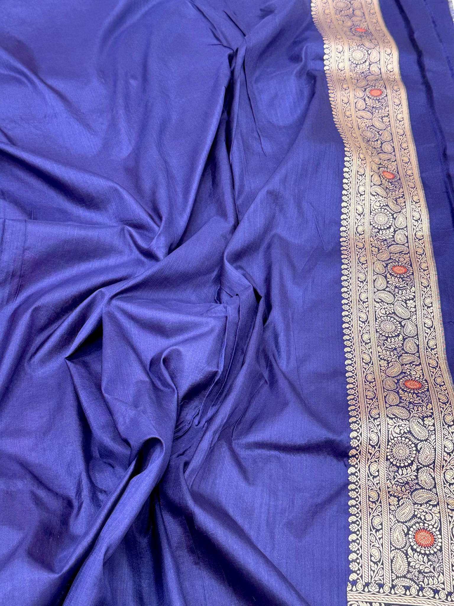 Navy Blue Pure Katan Mulberry Silk Handloom Banarasi Saree | Banarasi Jangla Saree