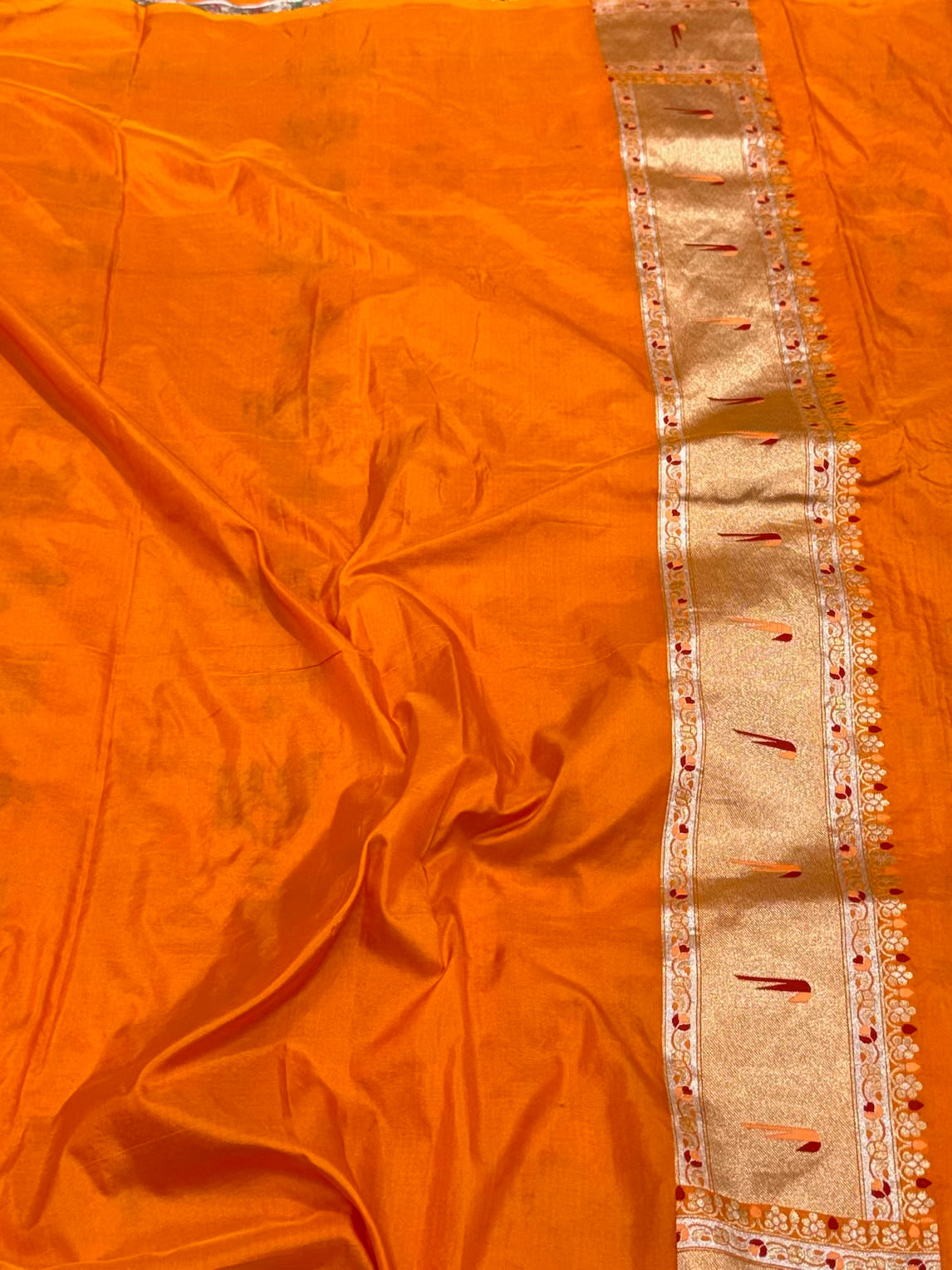Orange Pure Mulberry Silk Saree | Pure Katan Silk Jamdani Inspired Saree